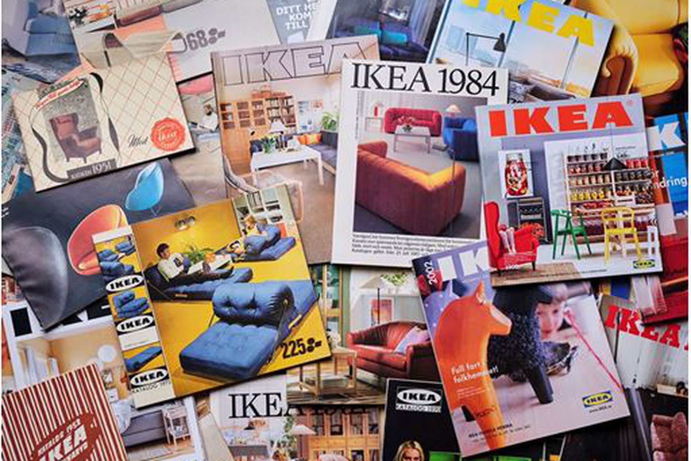 A collection of Ikea catalogs from over the years.