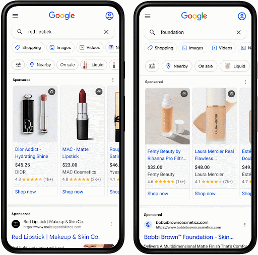 A giof demonstrating Google’s AR Beauty tools in Shopping ads.