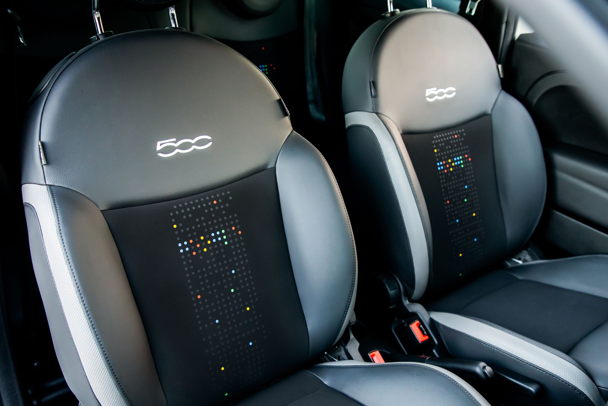 The seats have a special “molecule” design resembling the swirling dots used in Hey Google animations. 