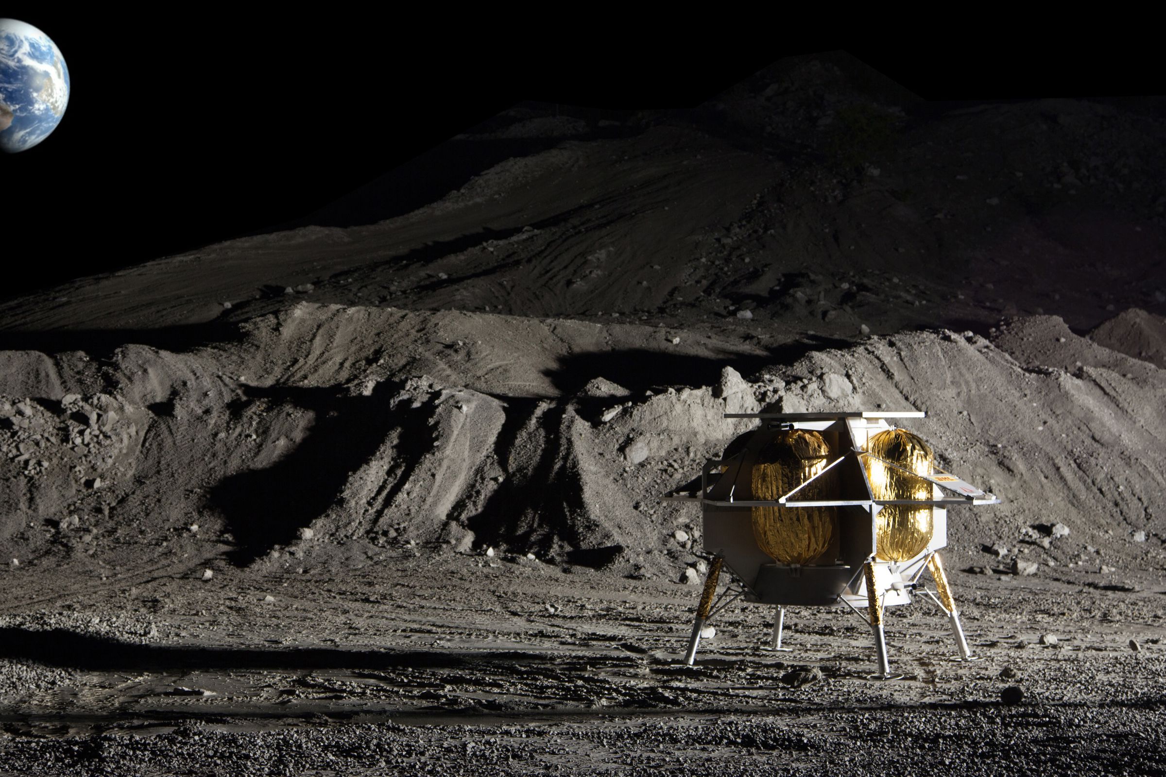 An artistic rendering of Astrobotic’s Peregrine lander, contracted to take payloads to the Moon for NASA’s CLPS program.