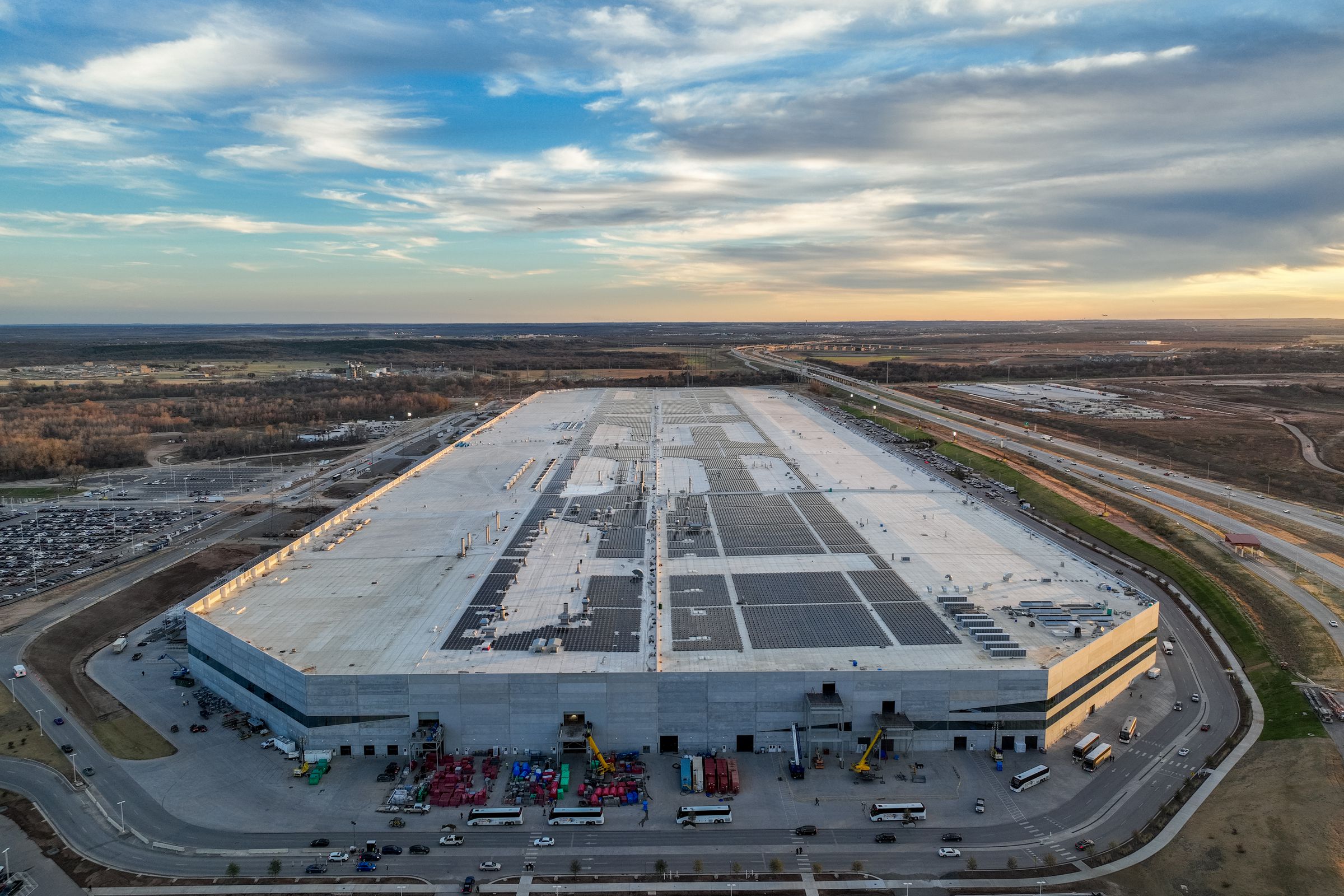 An aerial view of the Tesla Gigafactory in Travis County, Texas.