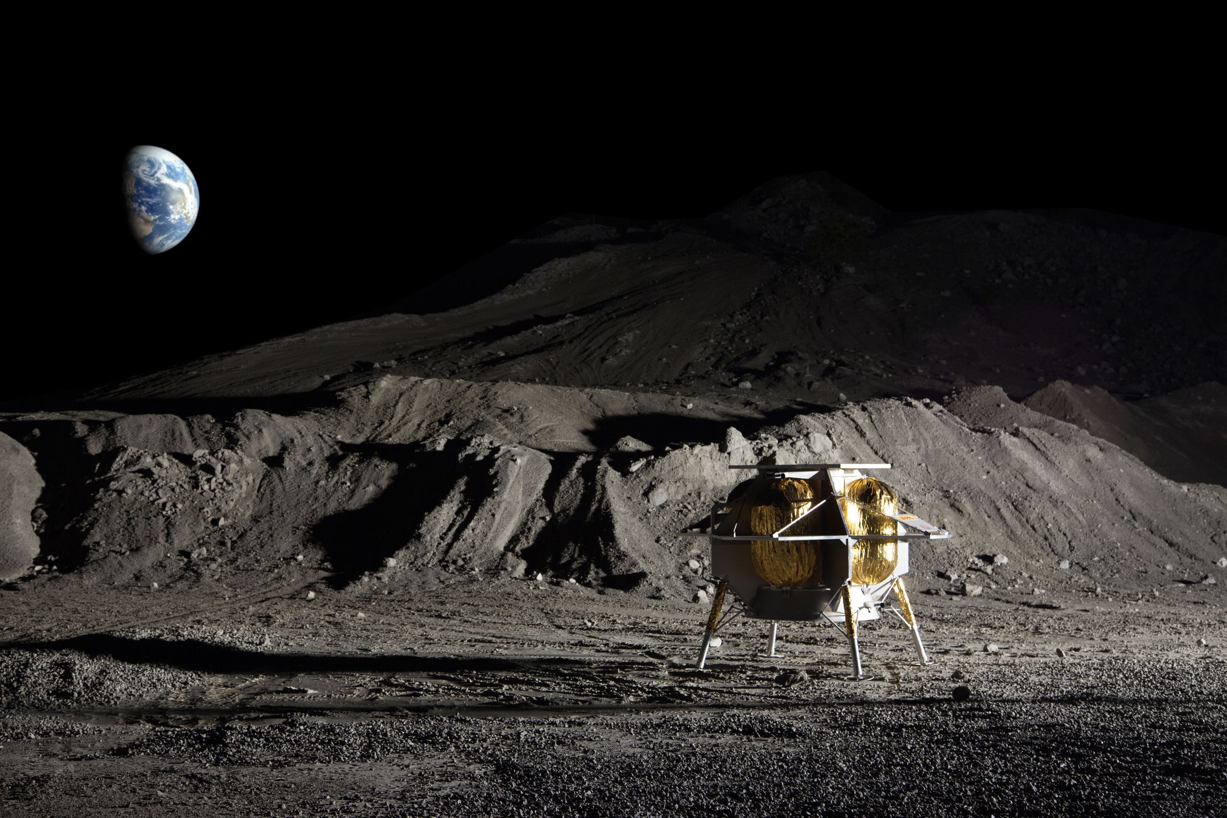 An artistic rendering of the Peregrine lander on the Moon