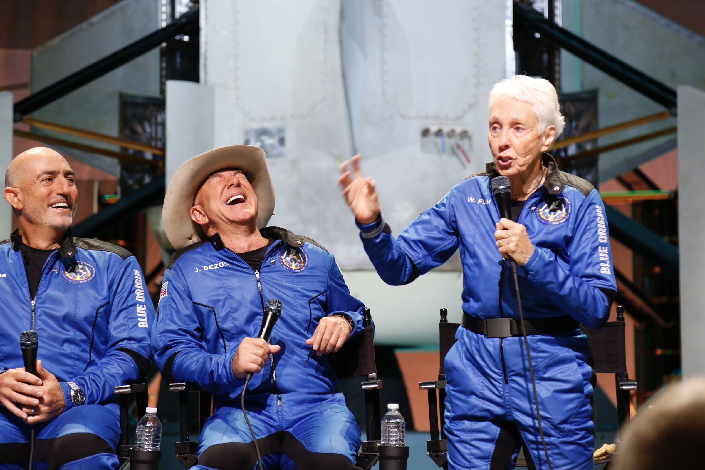 Wally Funk rhapsodizes about her flight to the edge of space aboard Blue Origin’s crew capsule  during a post-mission event with the rest of the NS-16 crew.