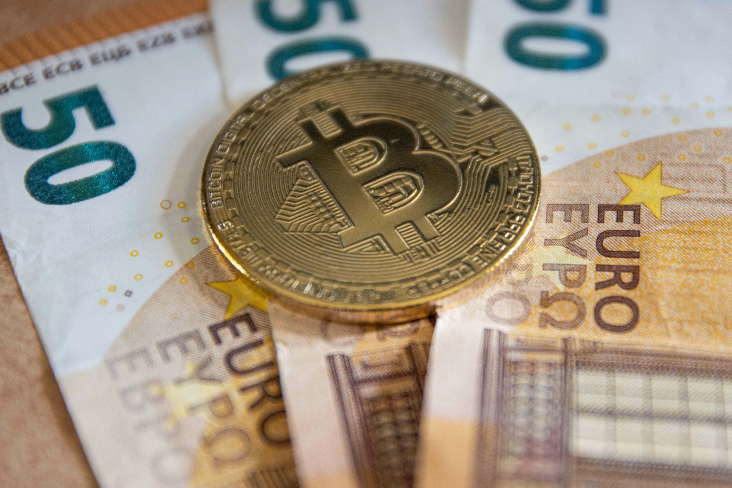 Bitcoin Illustration On Euro Banknotes