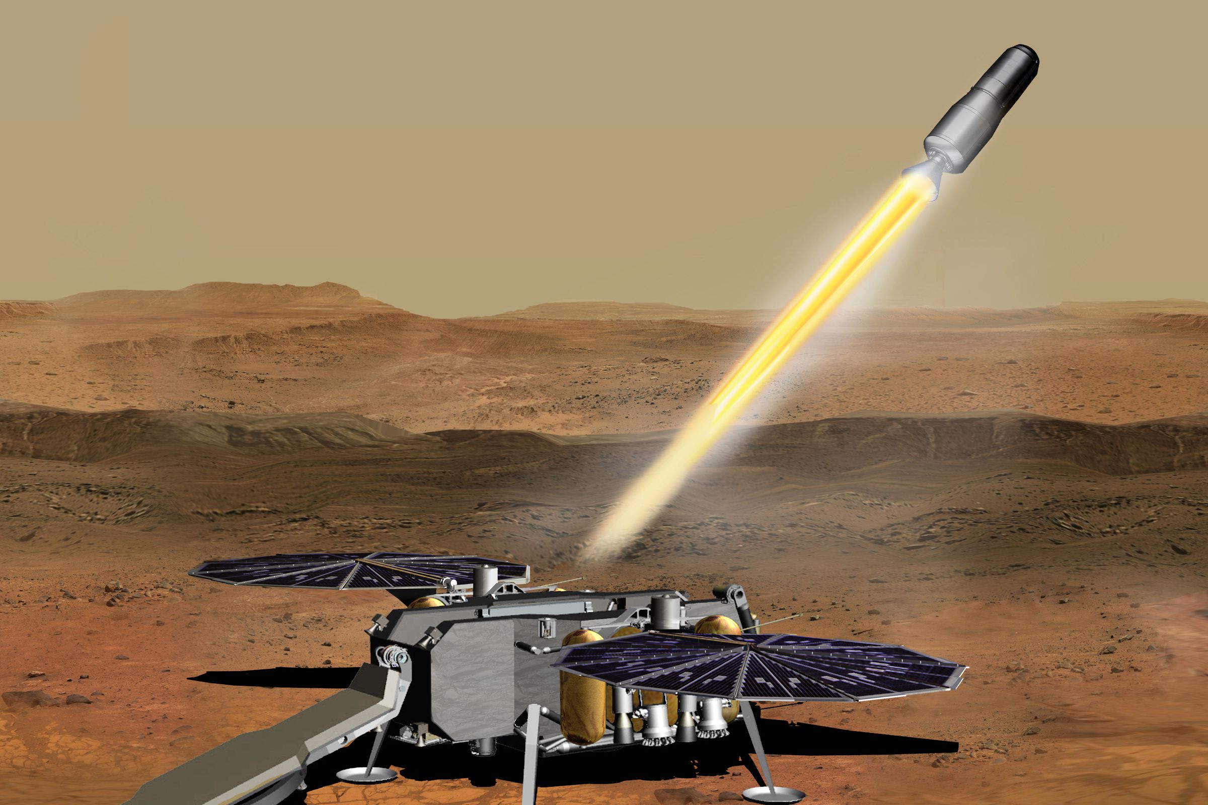 An artistic rendering of what the MAV could look like launching from Mars