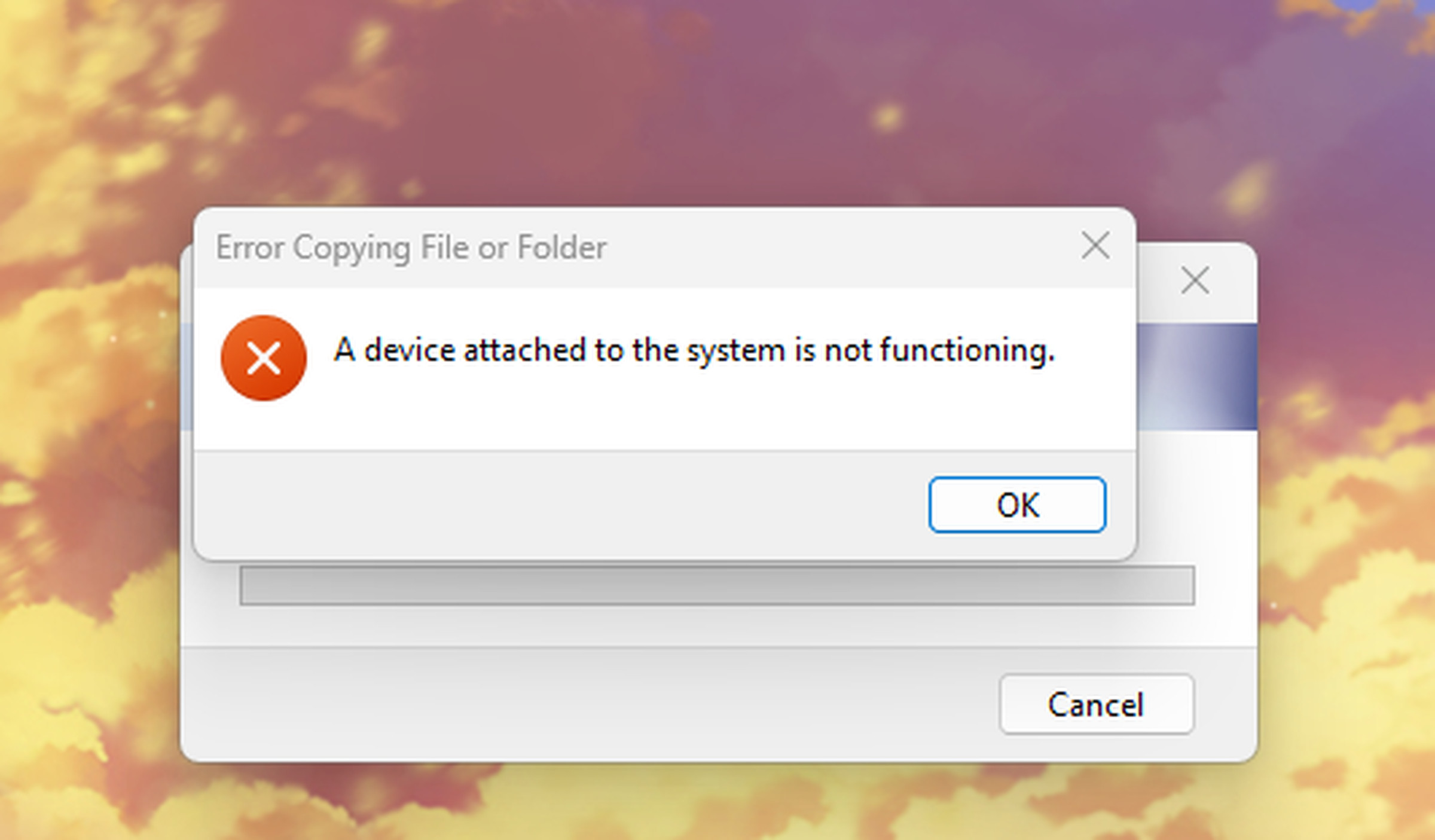I repeatedly got this “A device attached to the system is not functioning” error on my Windows PC. The iPhone didn’t say anything.