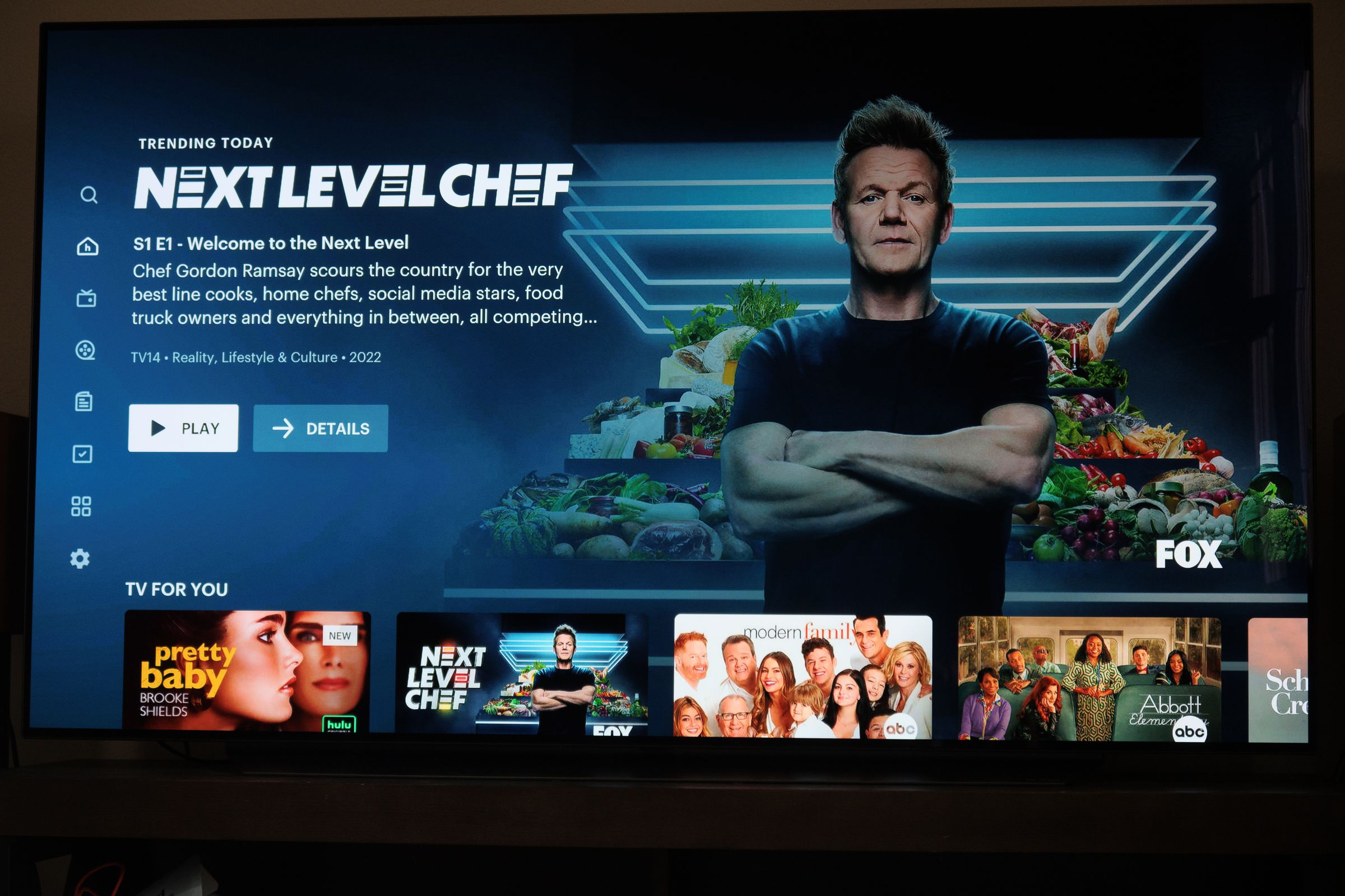 Photo of the updated Hulu interface with a row of icons on the left.