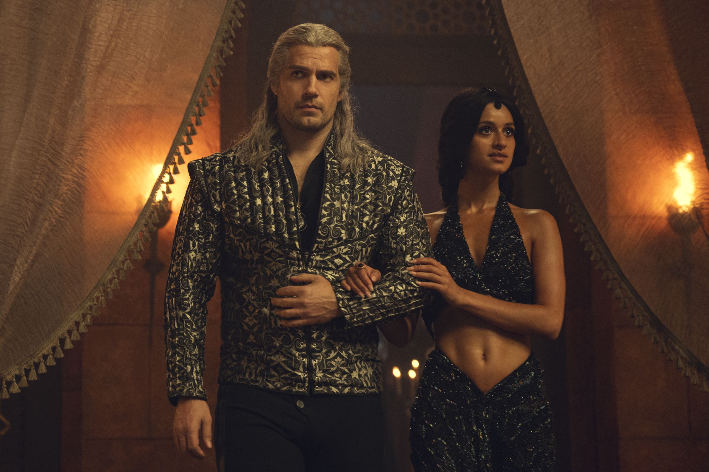 Henry Cavill and Anya Chalotra in The Witcher.