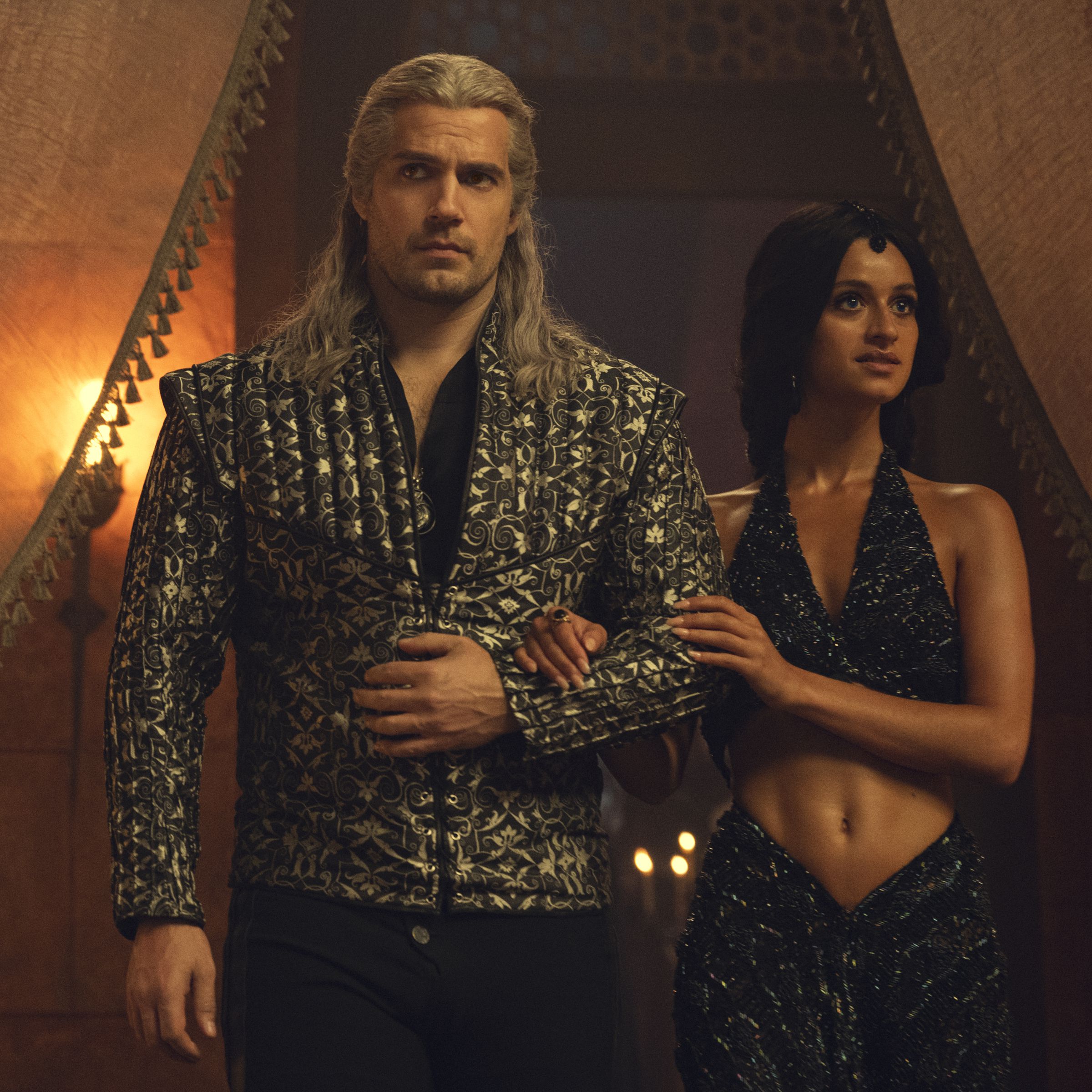 Henry Cavill and Anya Chalotra in The Witcher.