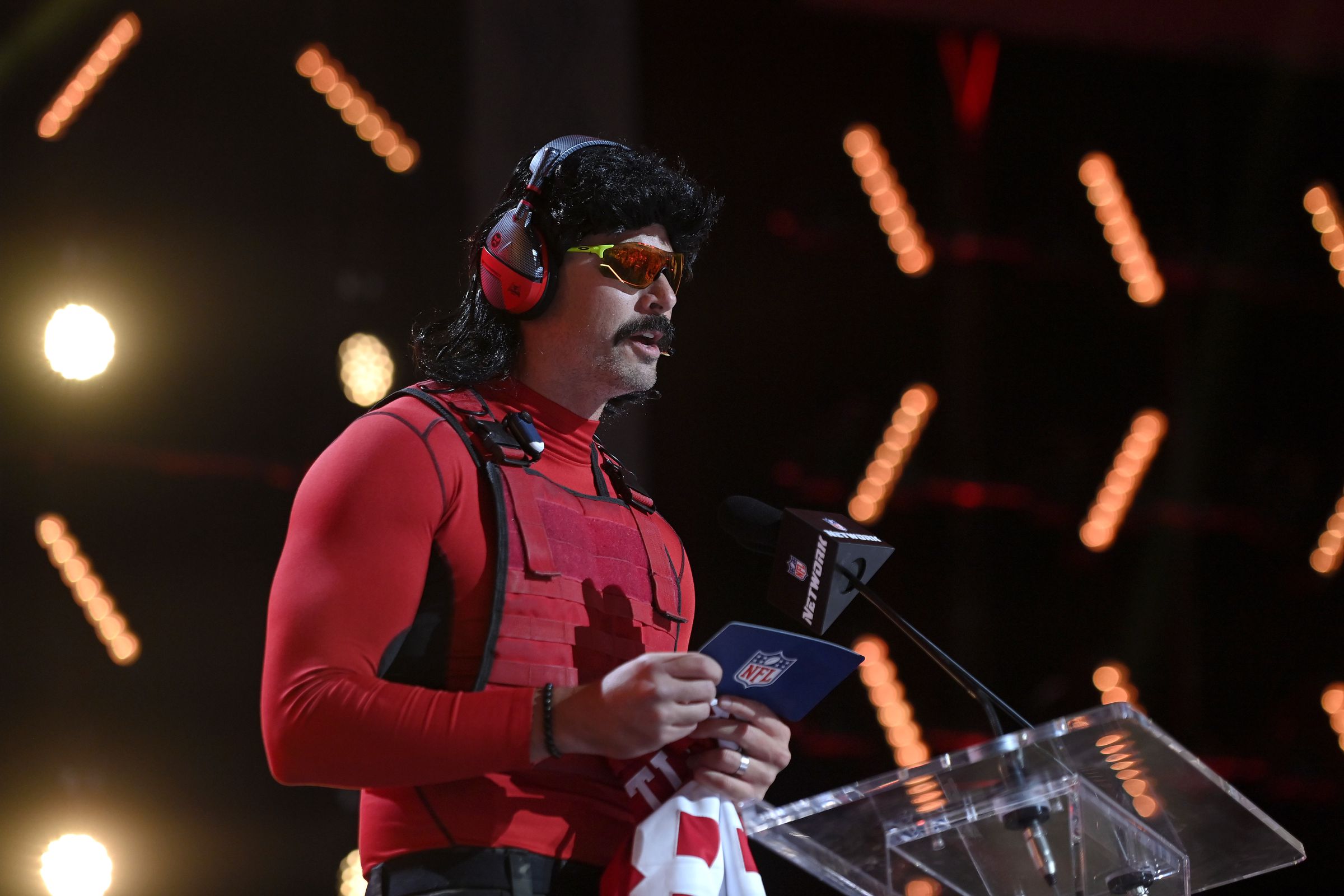 A photograph of Guy Beahm, also known as Dr Disrespect, at the 2022 NFL Draft