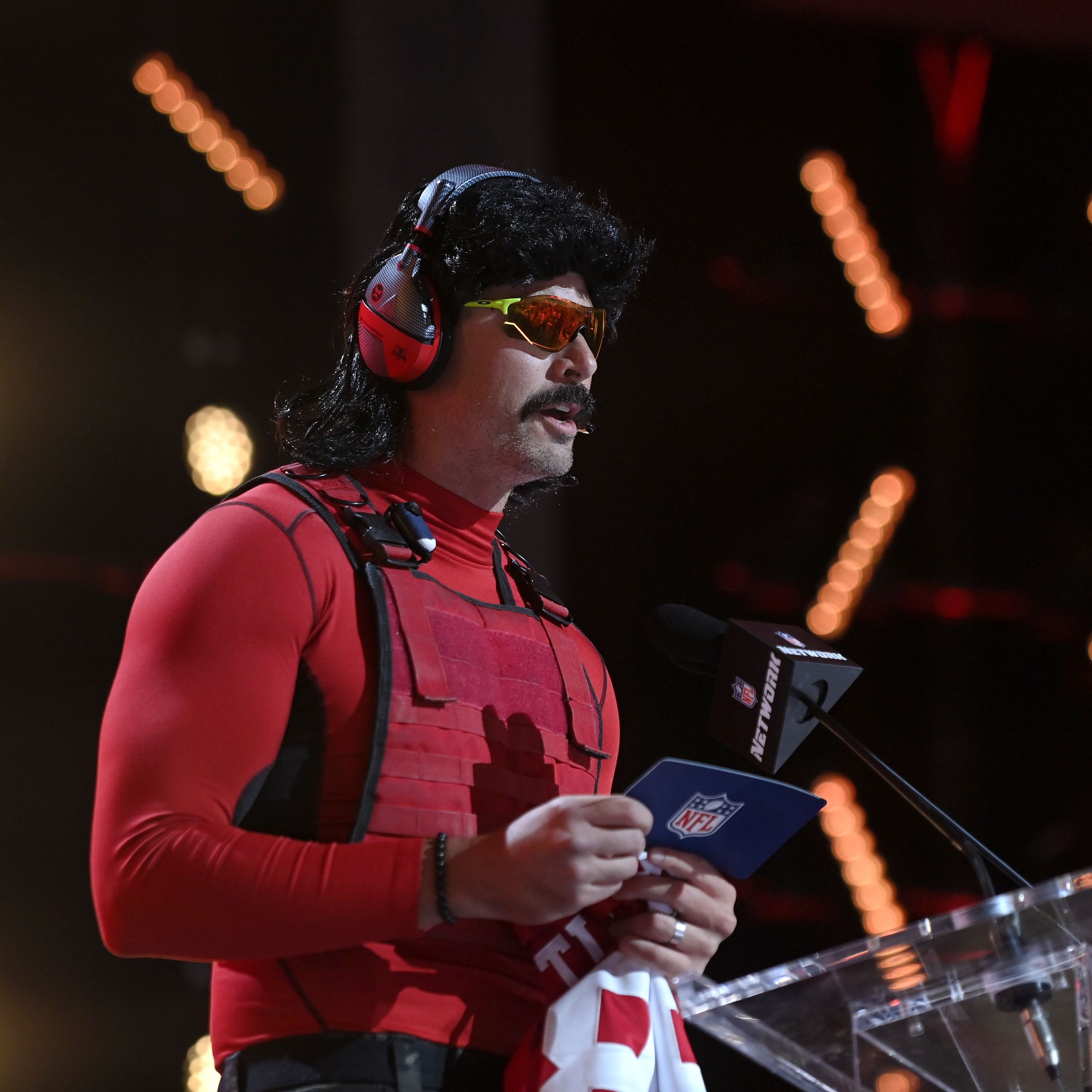 A photograph of Guy Beahm, also known as Dr Disrespect, at the 2022 NFL Draft