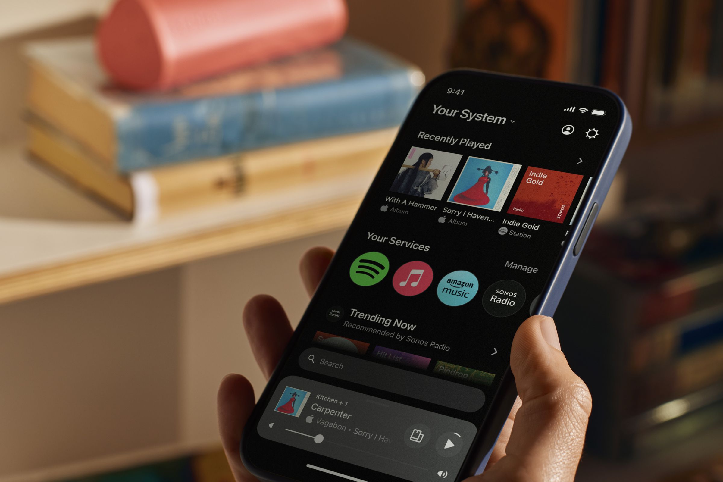 A marketing image of the new Sonos app.