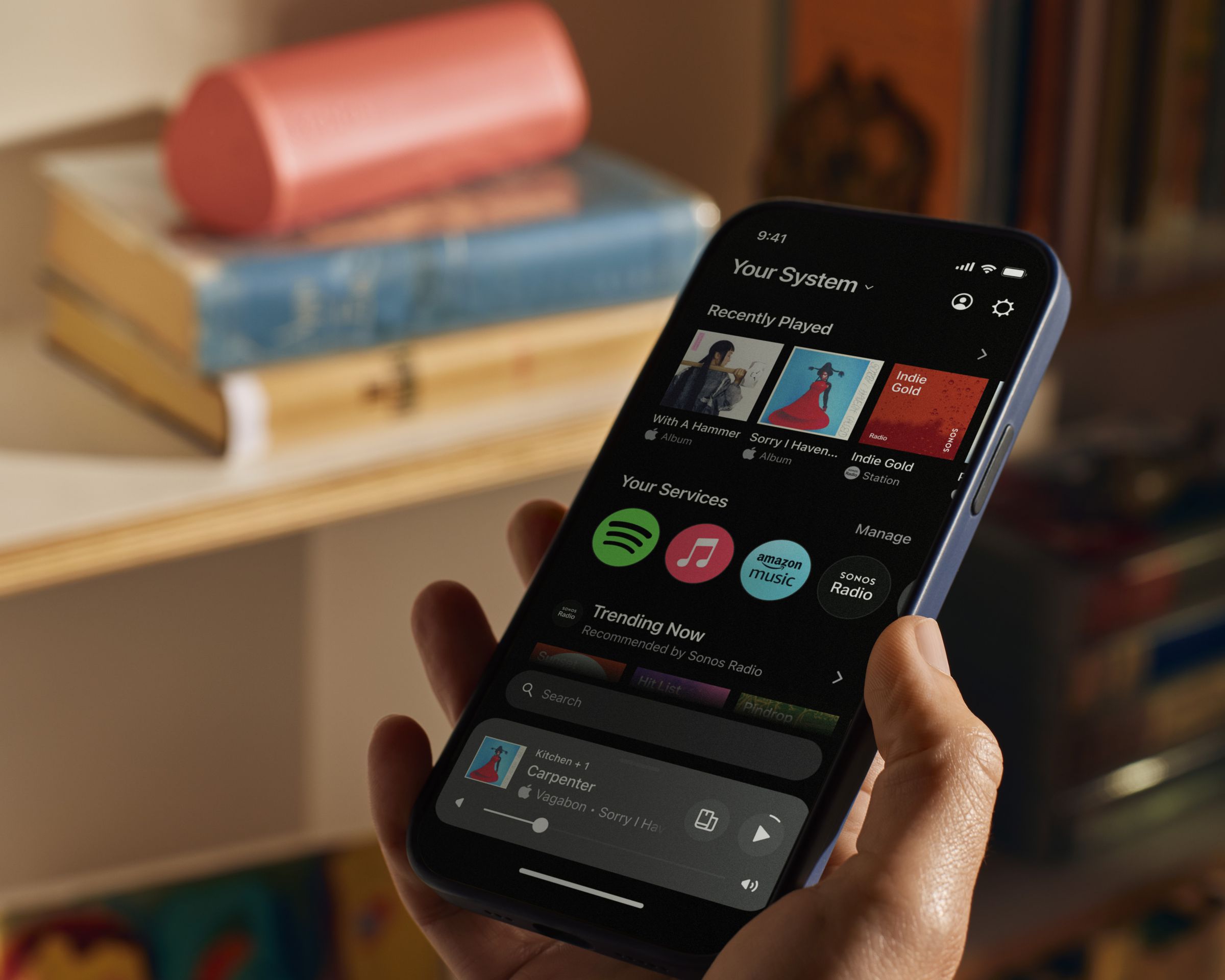 A marketing image of the new Sonos app.