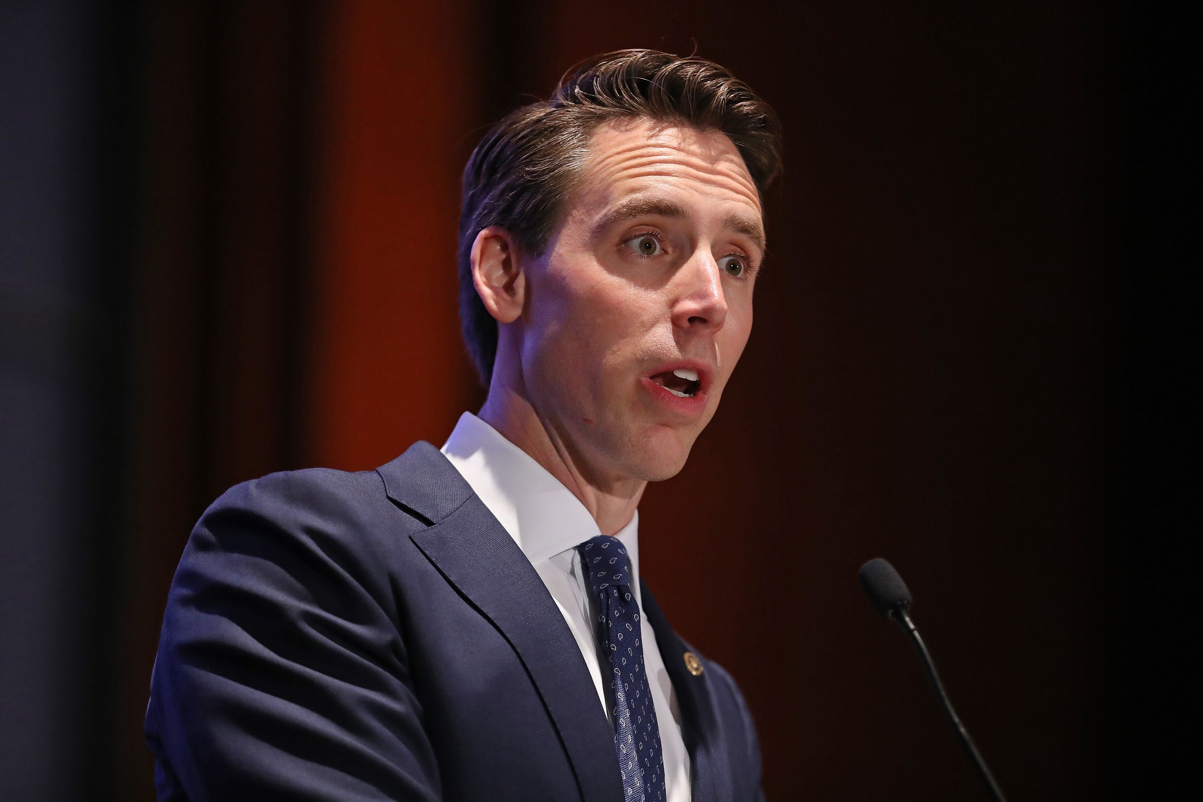 Sen. Josh Hawley (R-MO) addresses an audience in Washington, DC. He’s the force behind new legislation targeting social networks
