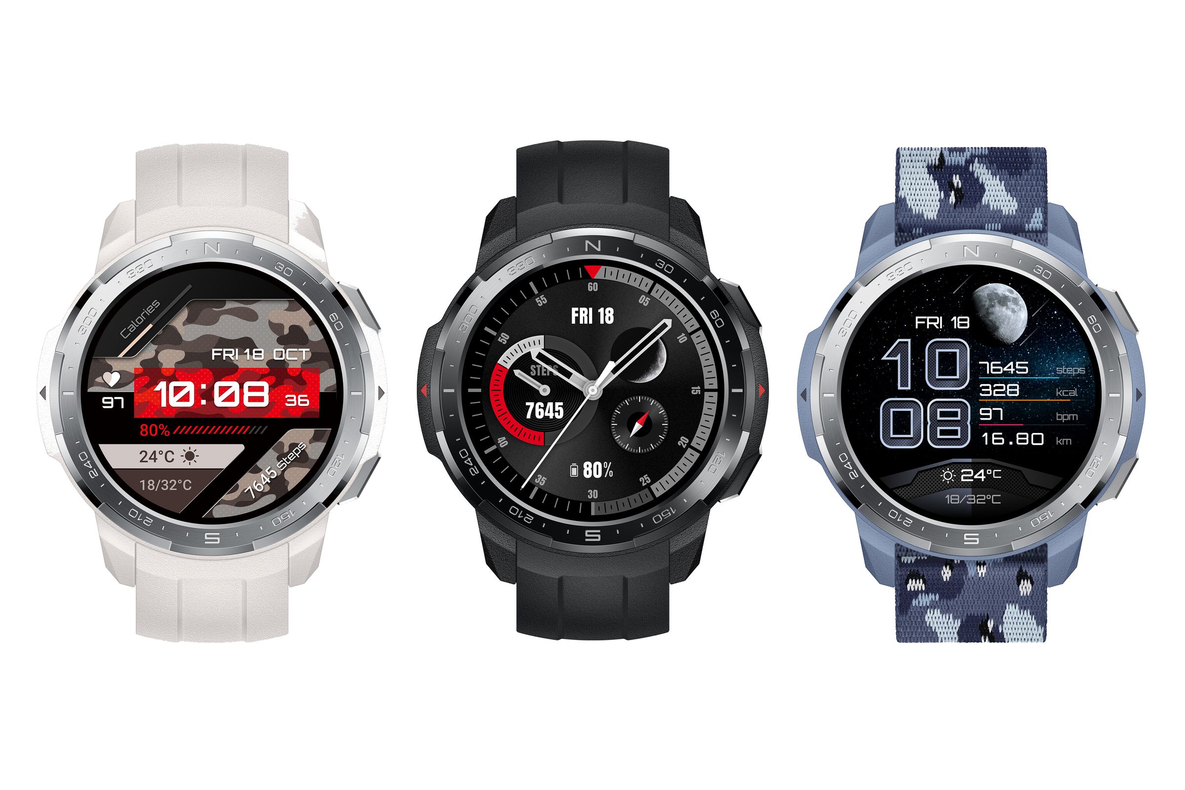 The Honor Watch GS Pro is available in black, white, and blue.