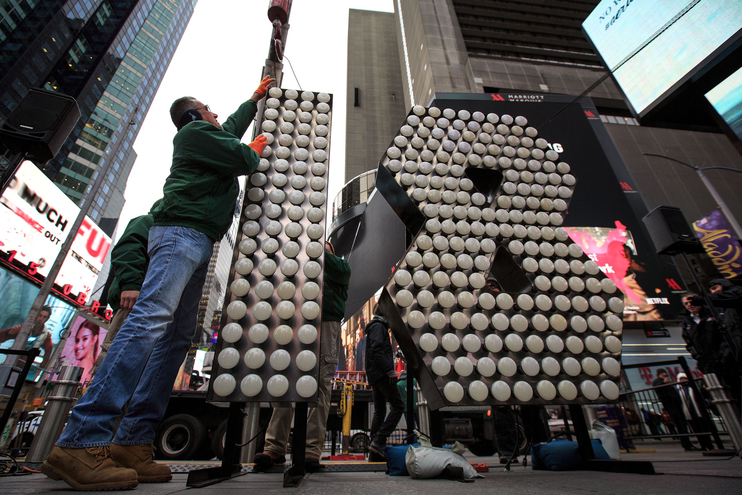 The Numerals For New York City's Annual New Year's Eve Celebration Arrive In Times Square