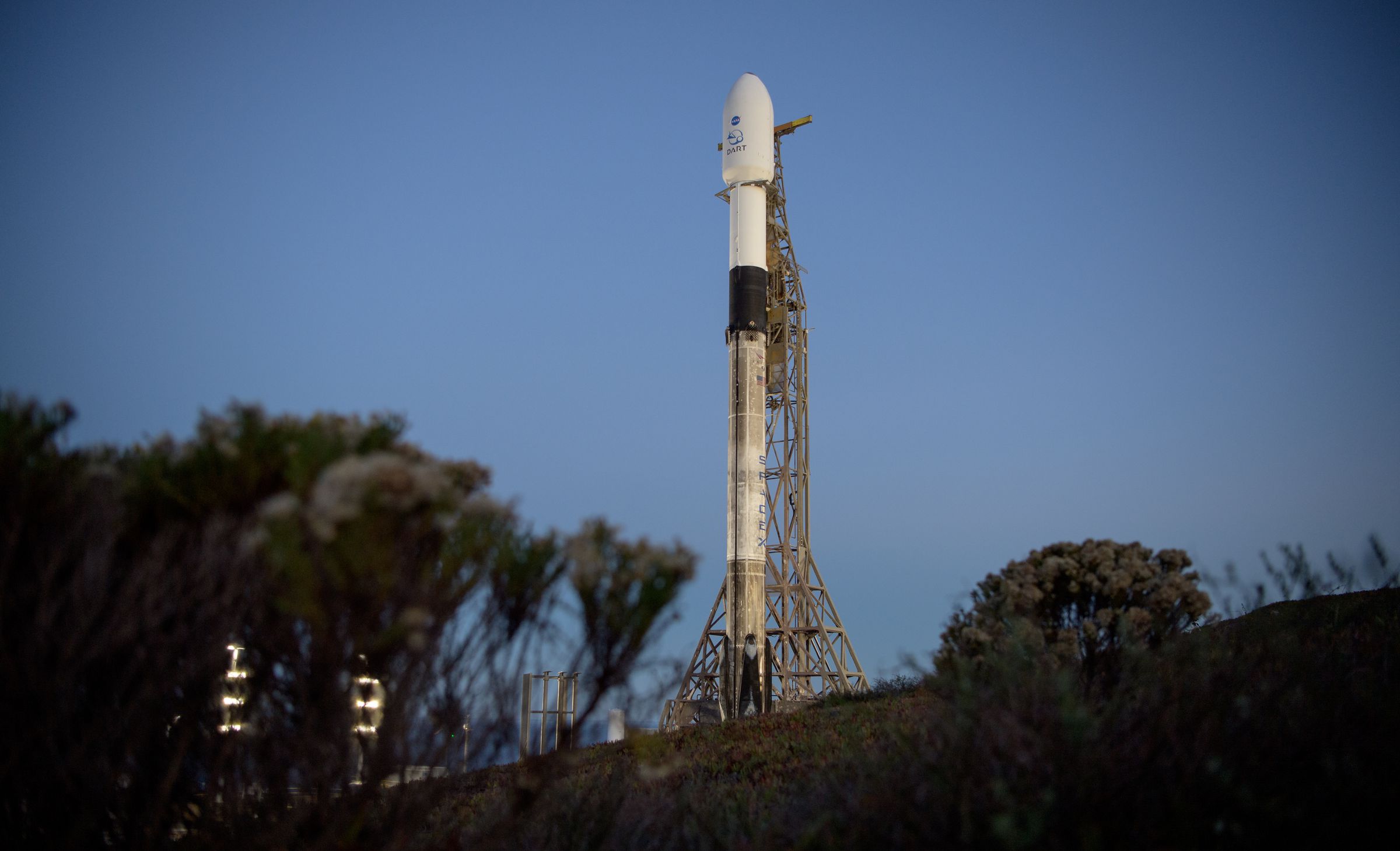 SpaceX’s Falcon 9 rocket in California, with DART on top