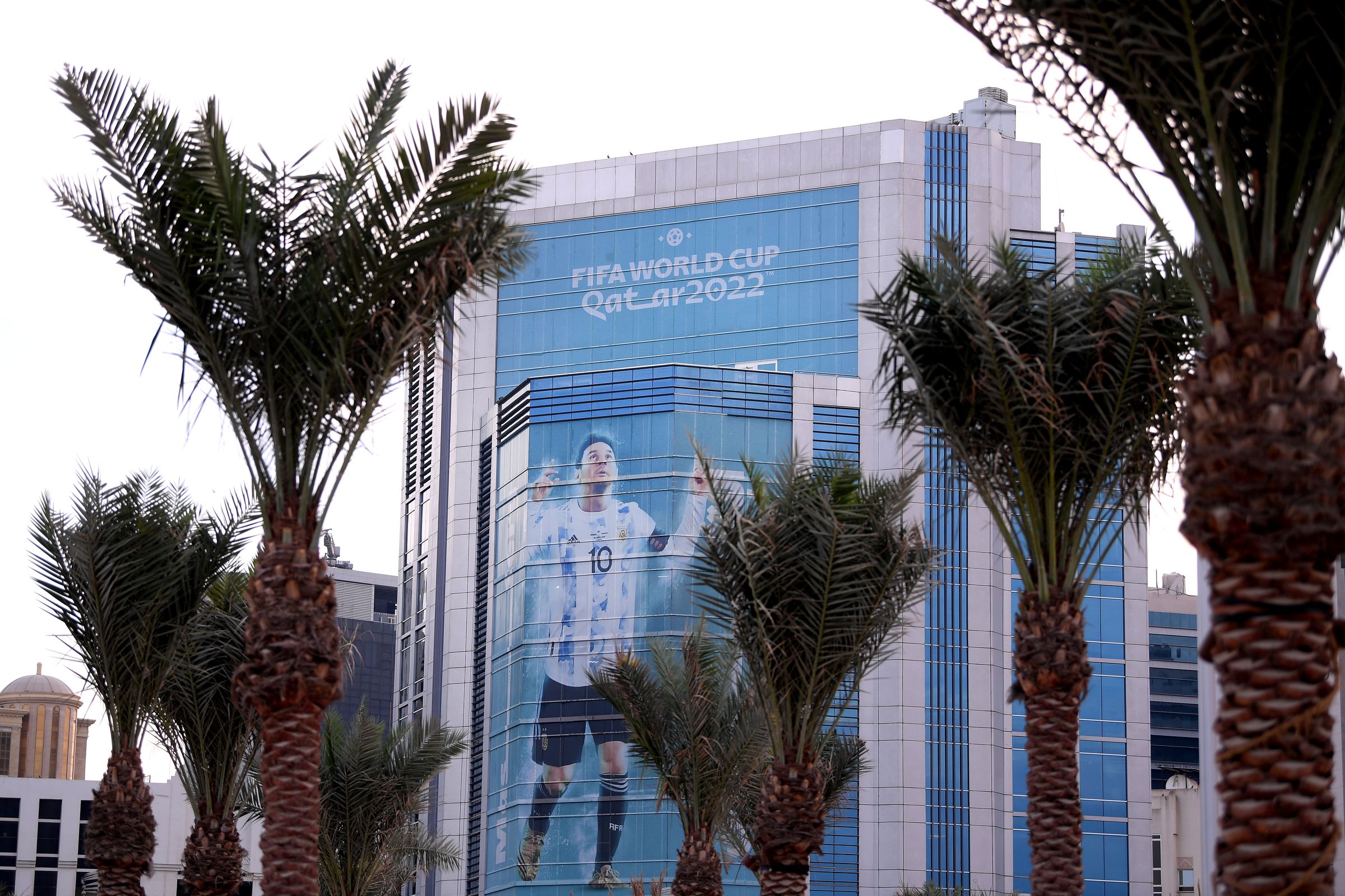 A giant image of Lionel Messi of Argentina is seen on a building ahead of the FIFA World Cup 2022 in Qatar.
