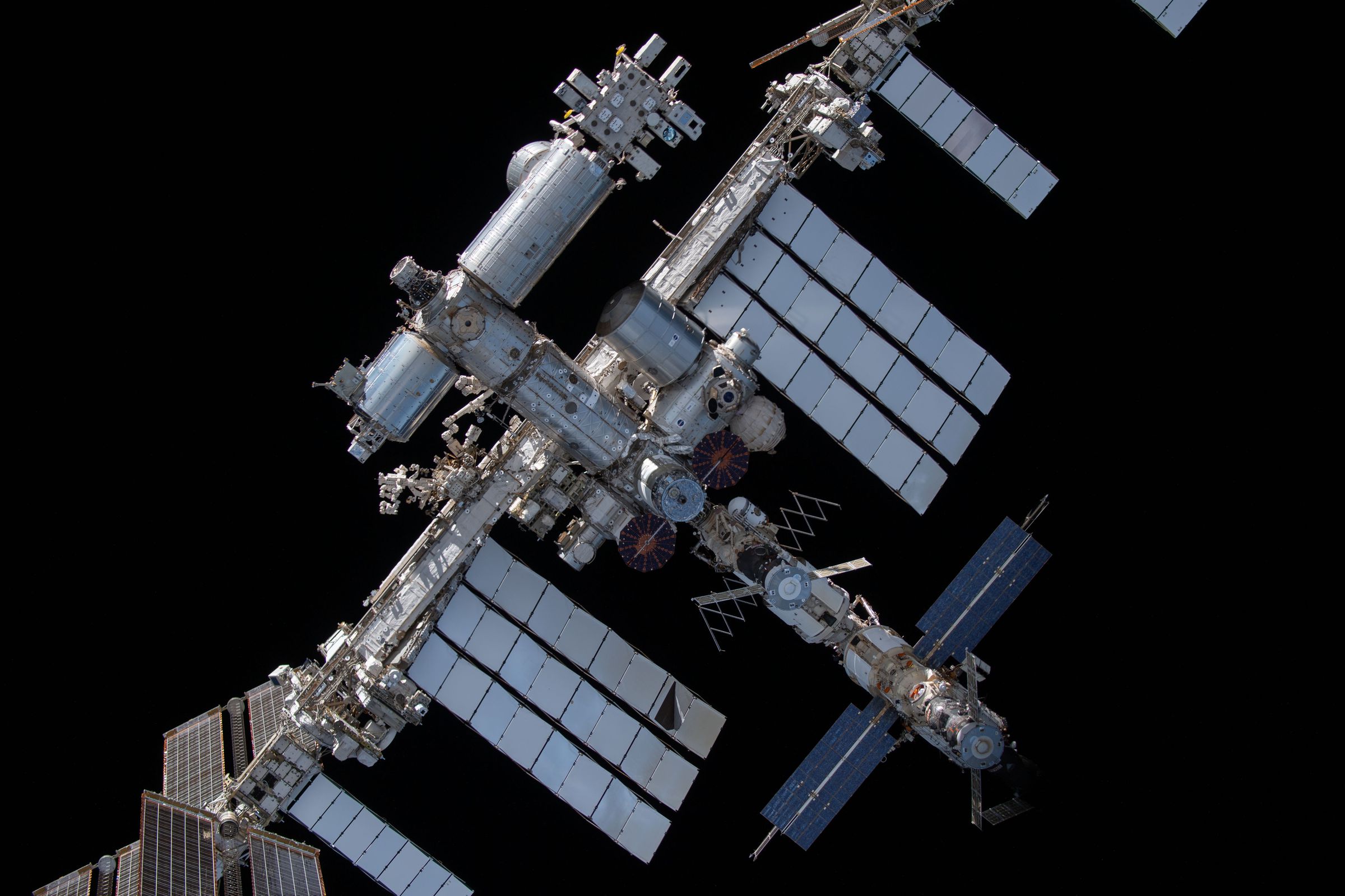 The International Space Station as seen from a Crew Dragon in 2021.