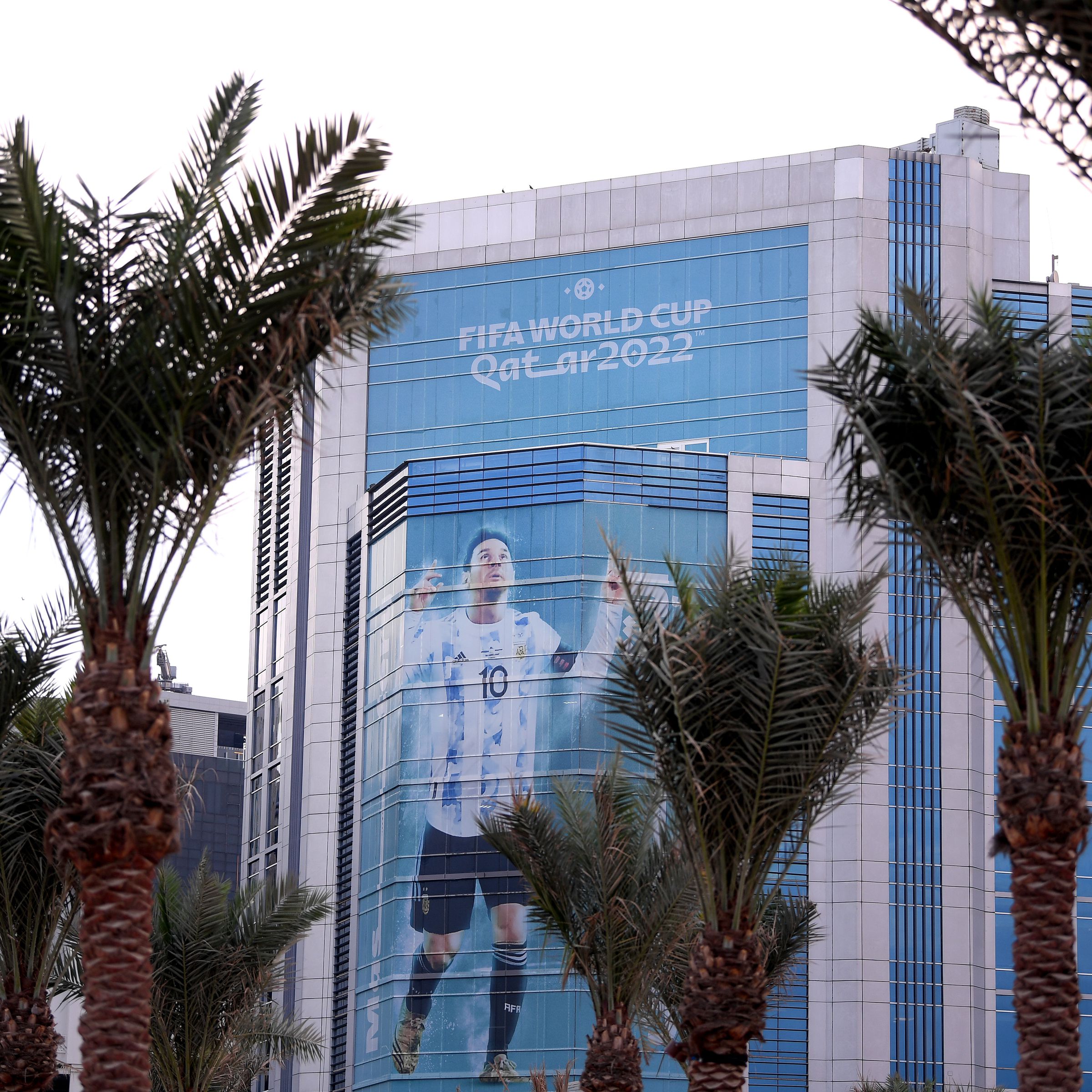 A giant image of Lionel Messi of Argentina is seen on a building ahead of the FIFA World Cup 2022 in Qatar.