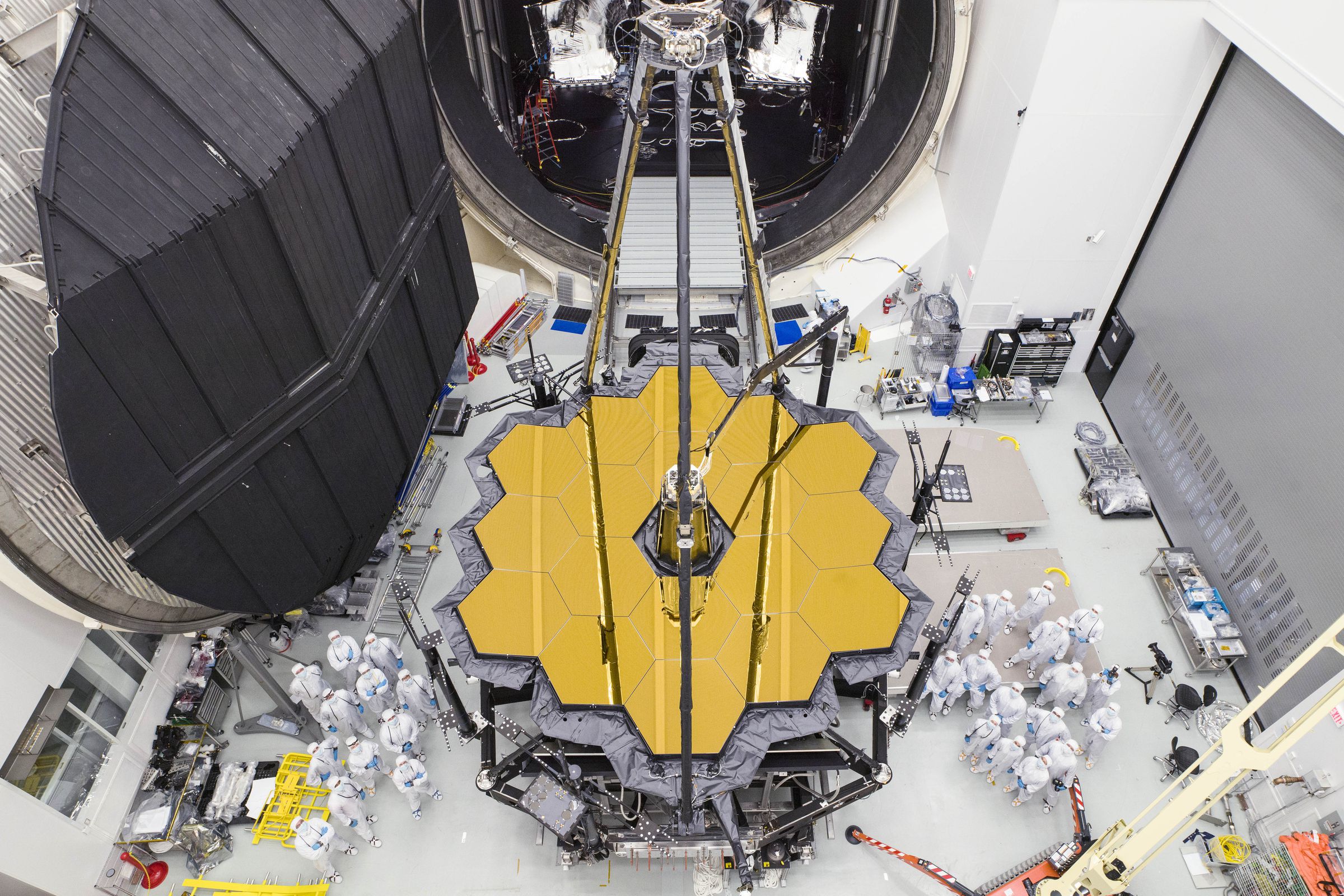 The James Webb Space Telescope outside of Chamber A at NASA’s Johnson Space Center