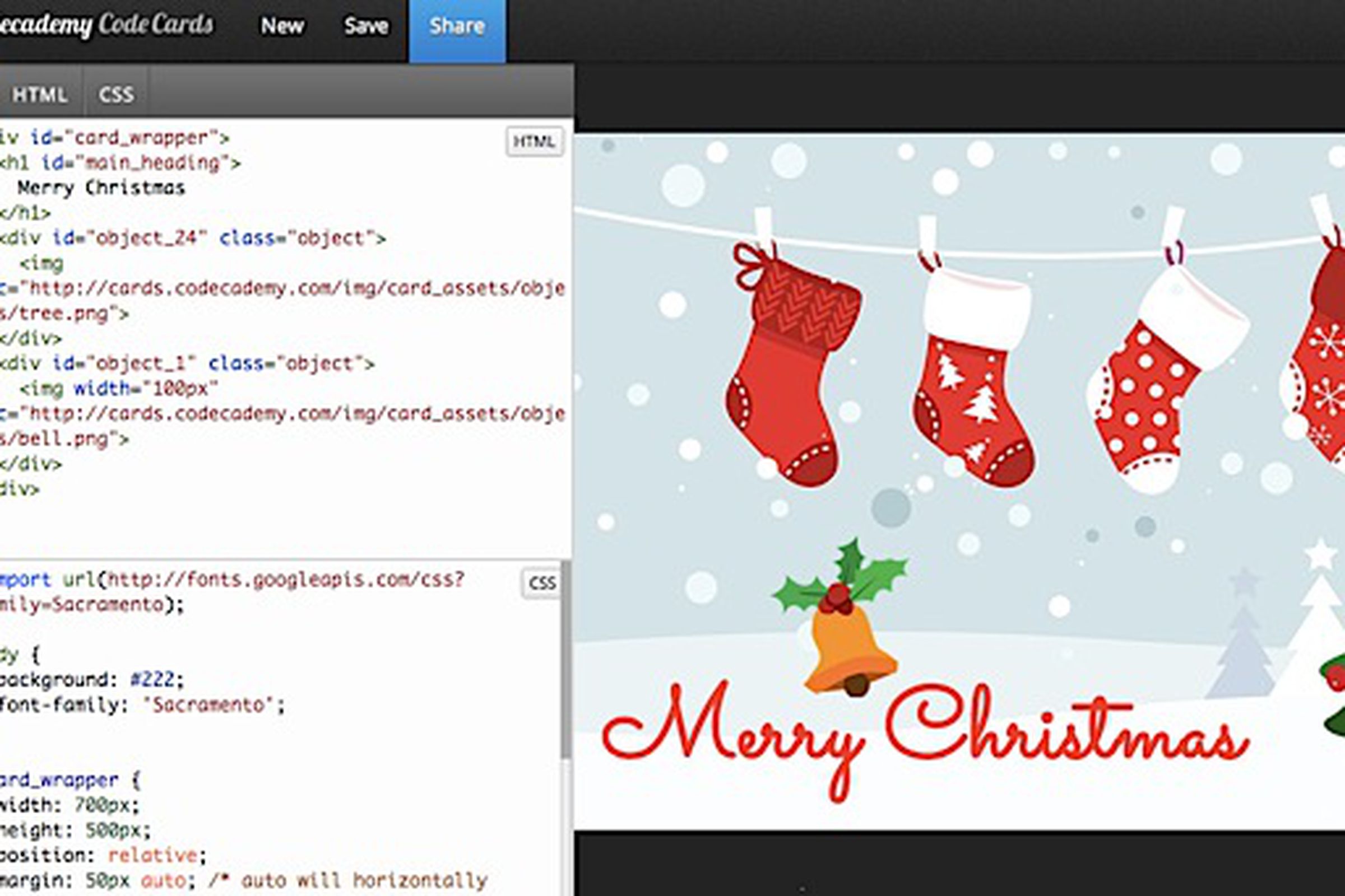codecademy holiday card screenshot