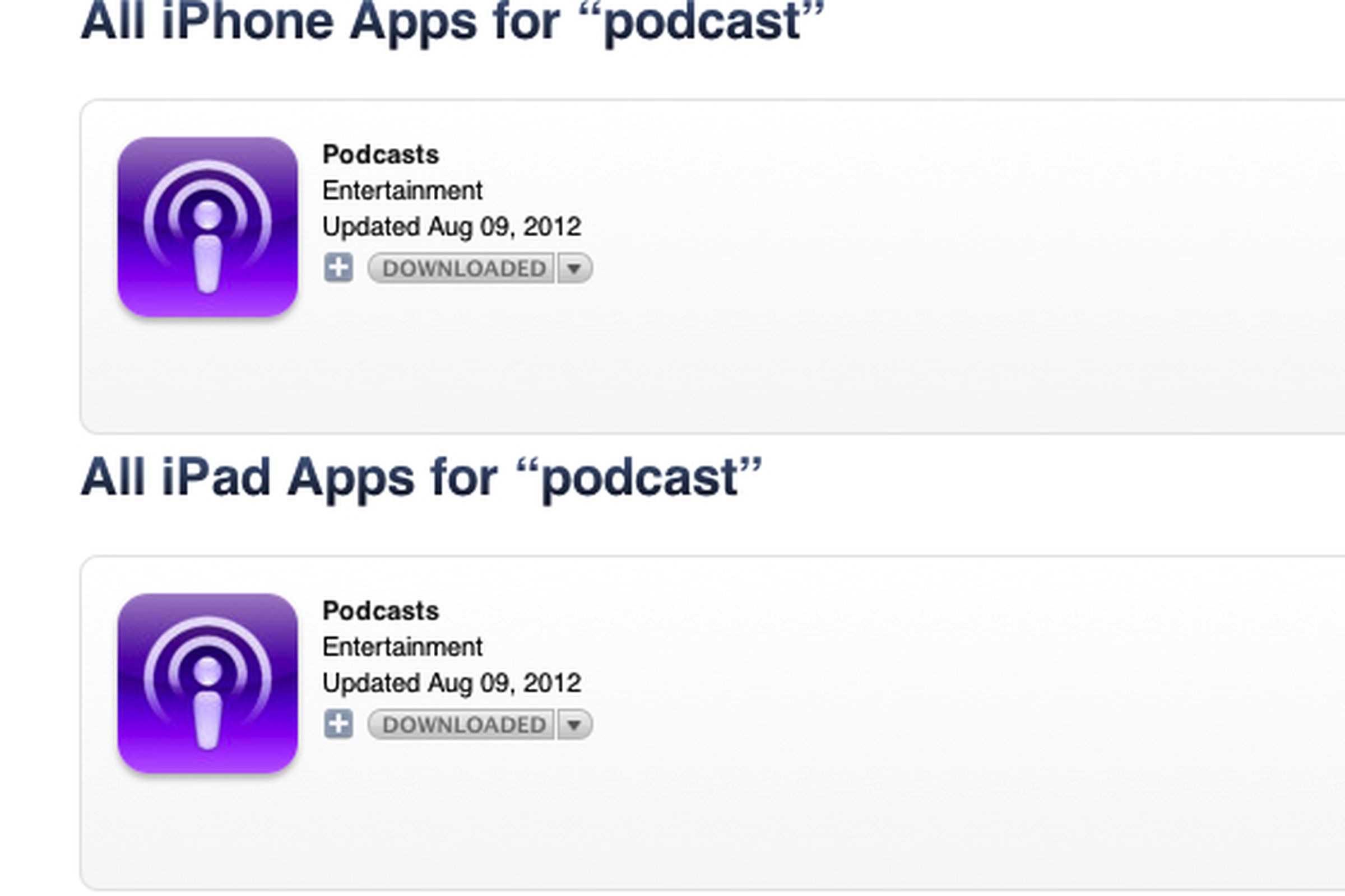 iTunes Podcast results