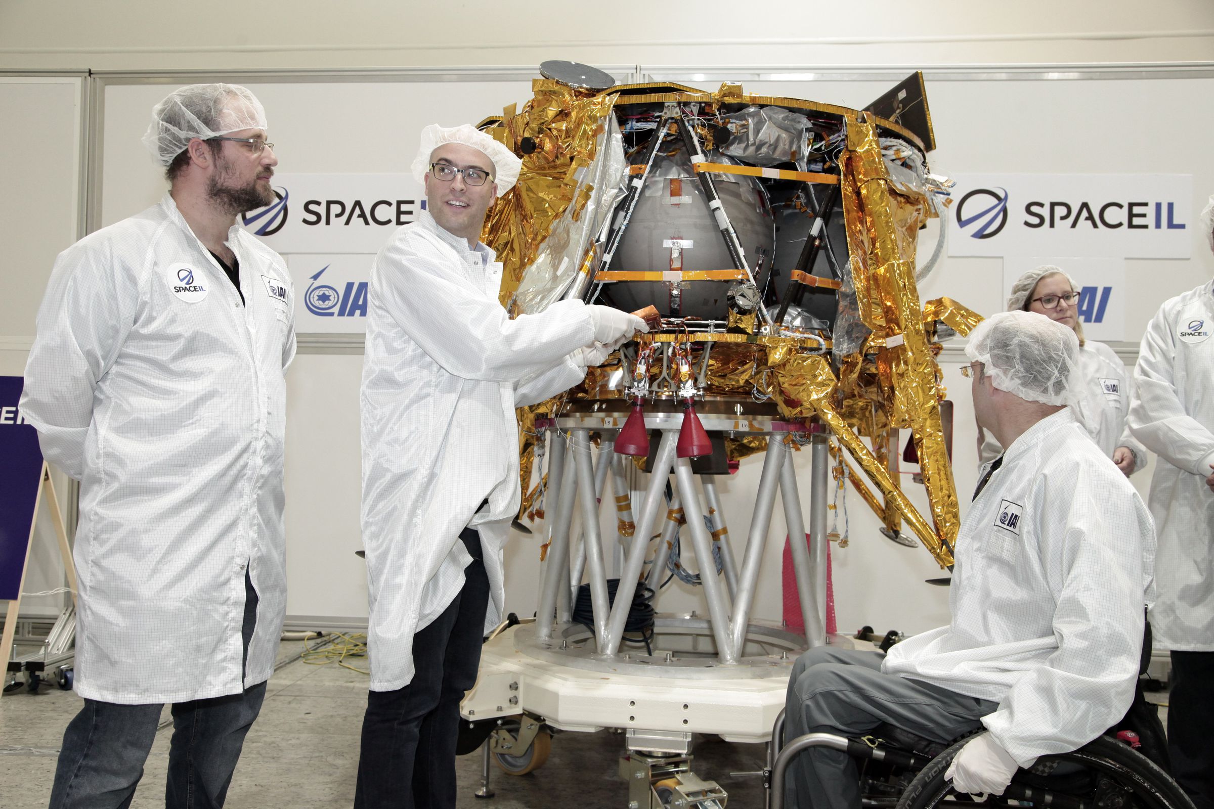 The SpaceIL team with the lunar lander.
