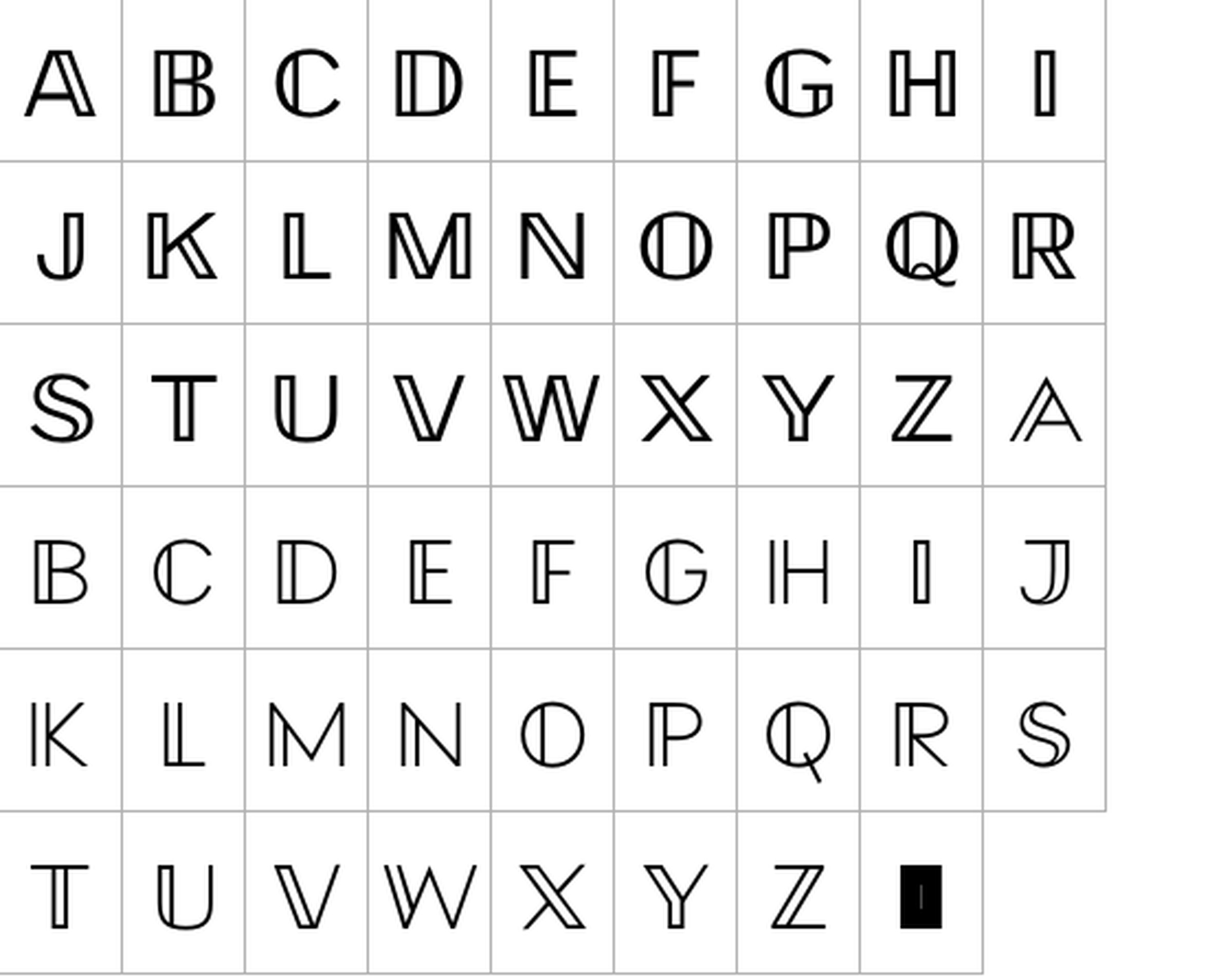 Here’s what the “X” glyph looks like in the upper-case and lower-case versions of Special Alphabets 4.