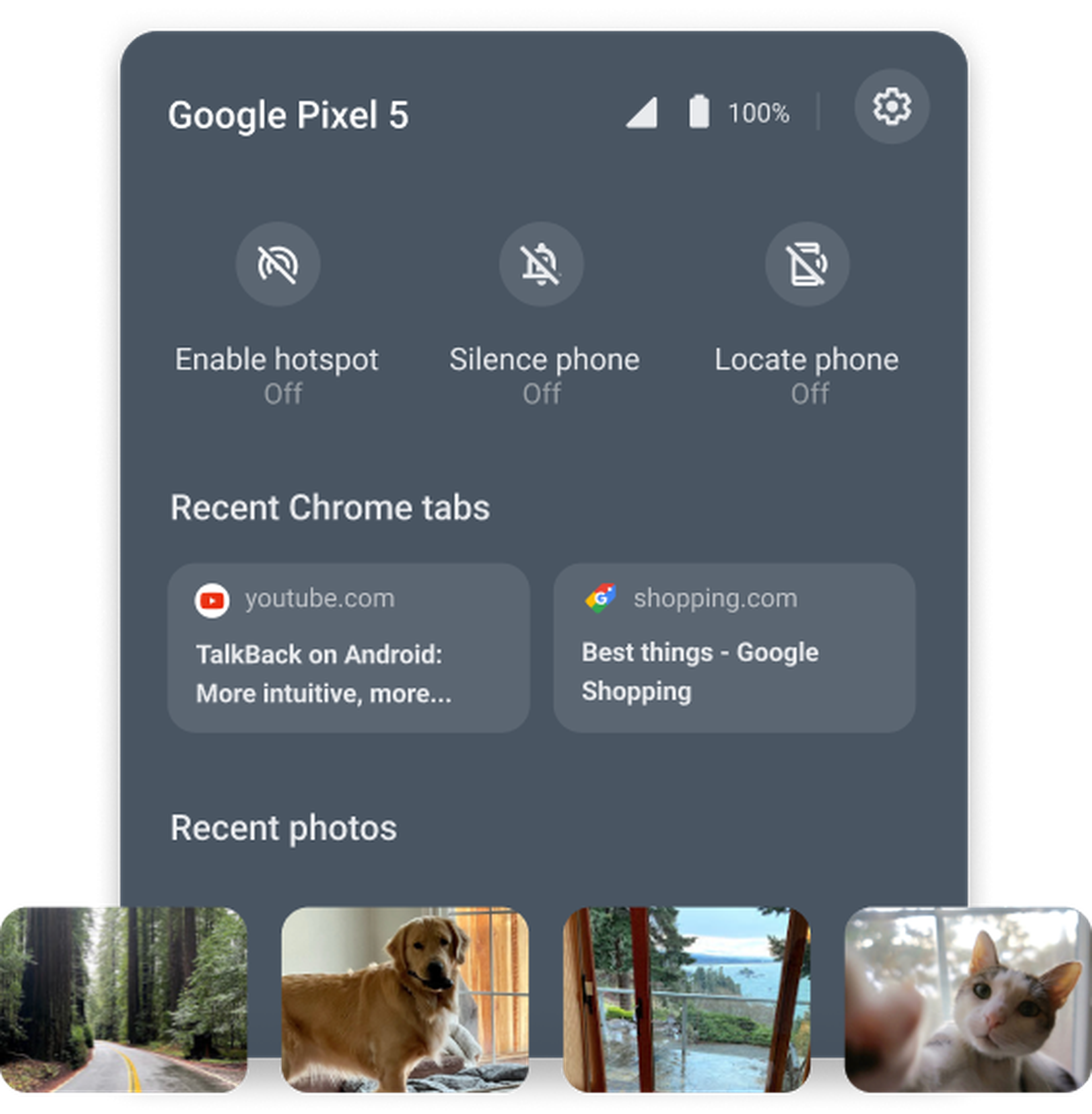Recent photos in the Phone Hub on ChromeOS.