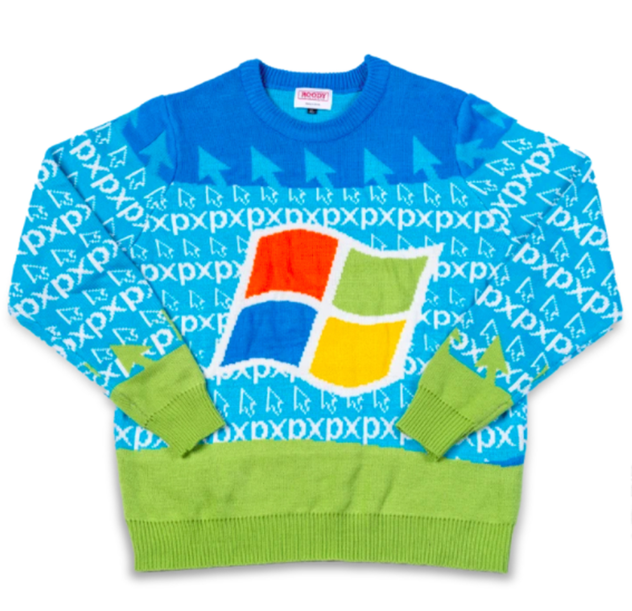 <em>The Windows 95 Ugly Sweater prominently features the redesigned Windows logo the operating system launched with.</em>