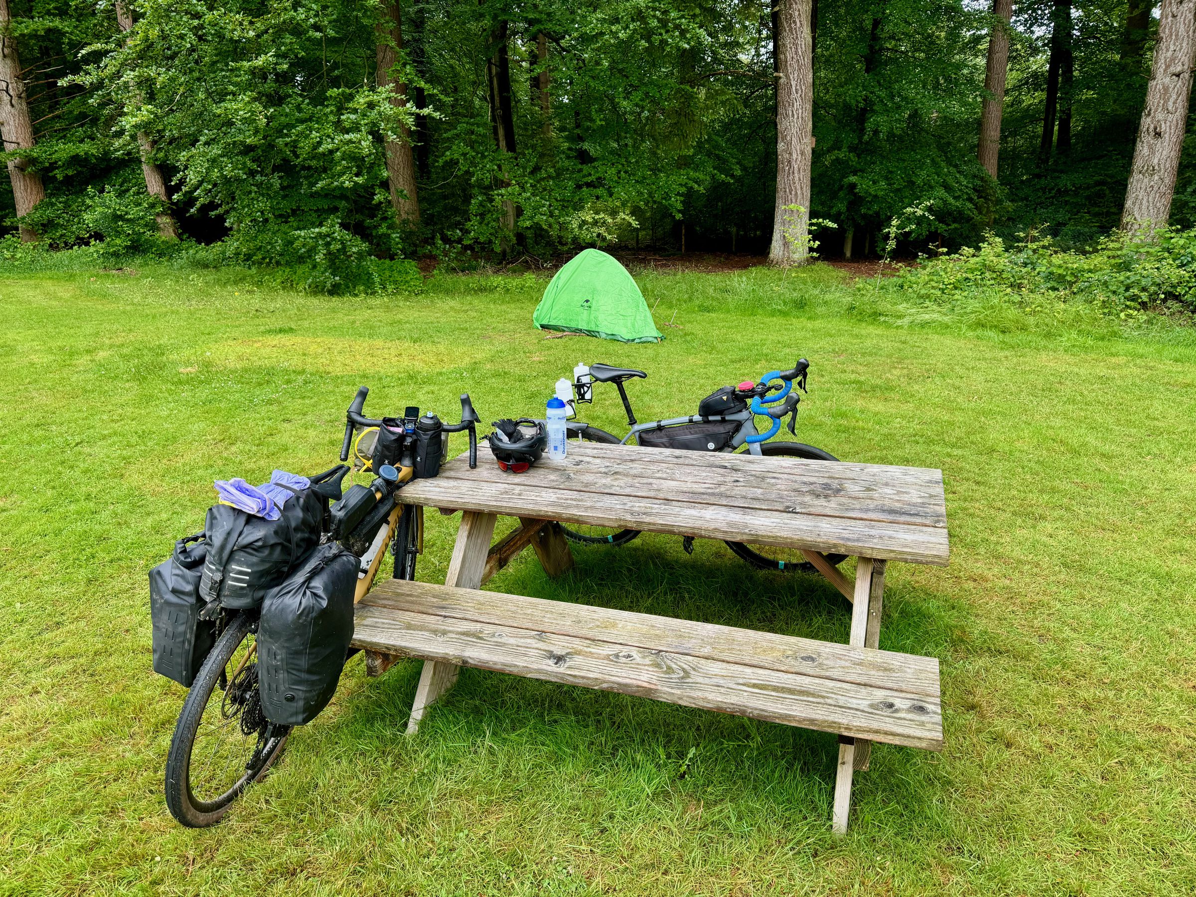 <em>My friend’s NatureHike tent in the background. My much more expensive gear was quicker to setup and tear down.</em>
