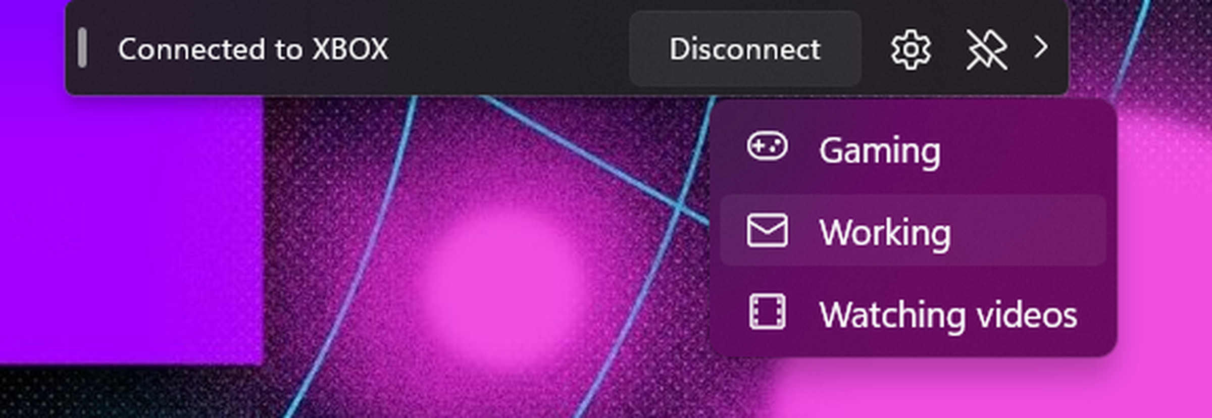 This small taskbar gives you easy access to streaming modes and disconnecting.