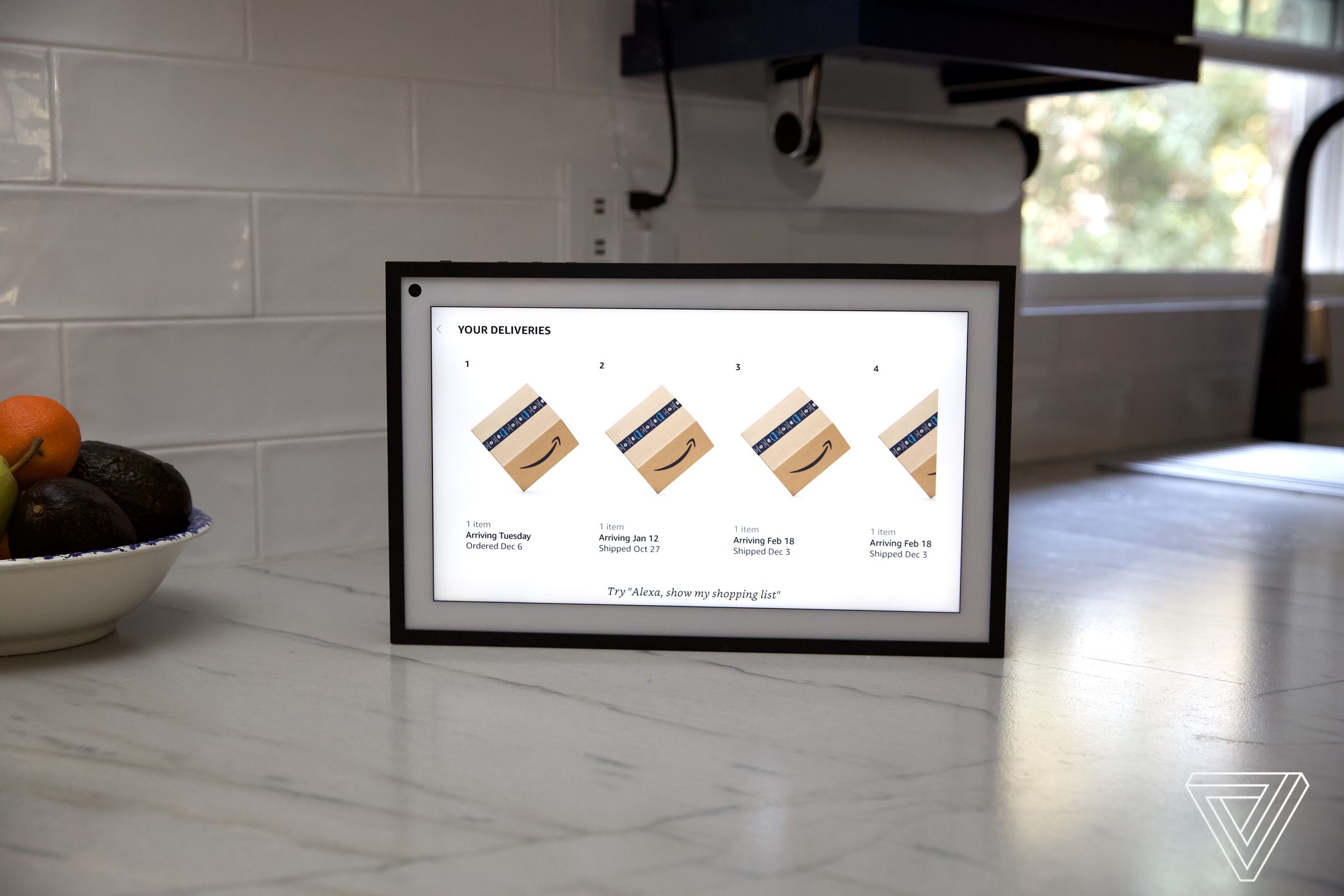 Echo smart displays — like this Echo Show 15 — can show you when your Amazon packages are arriving. 