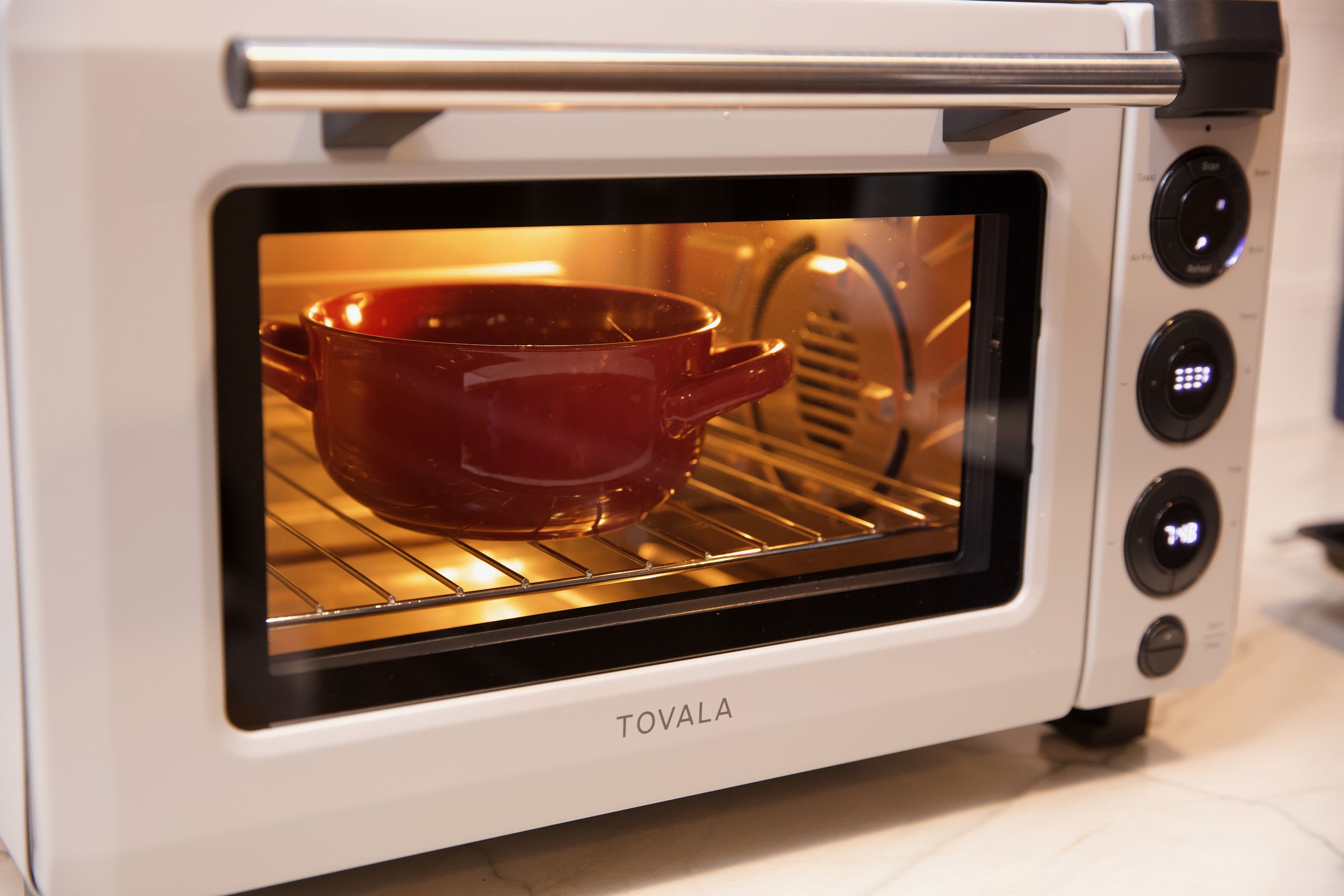 A close-up of a countertop oven.