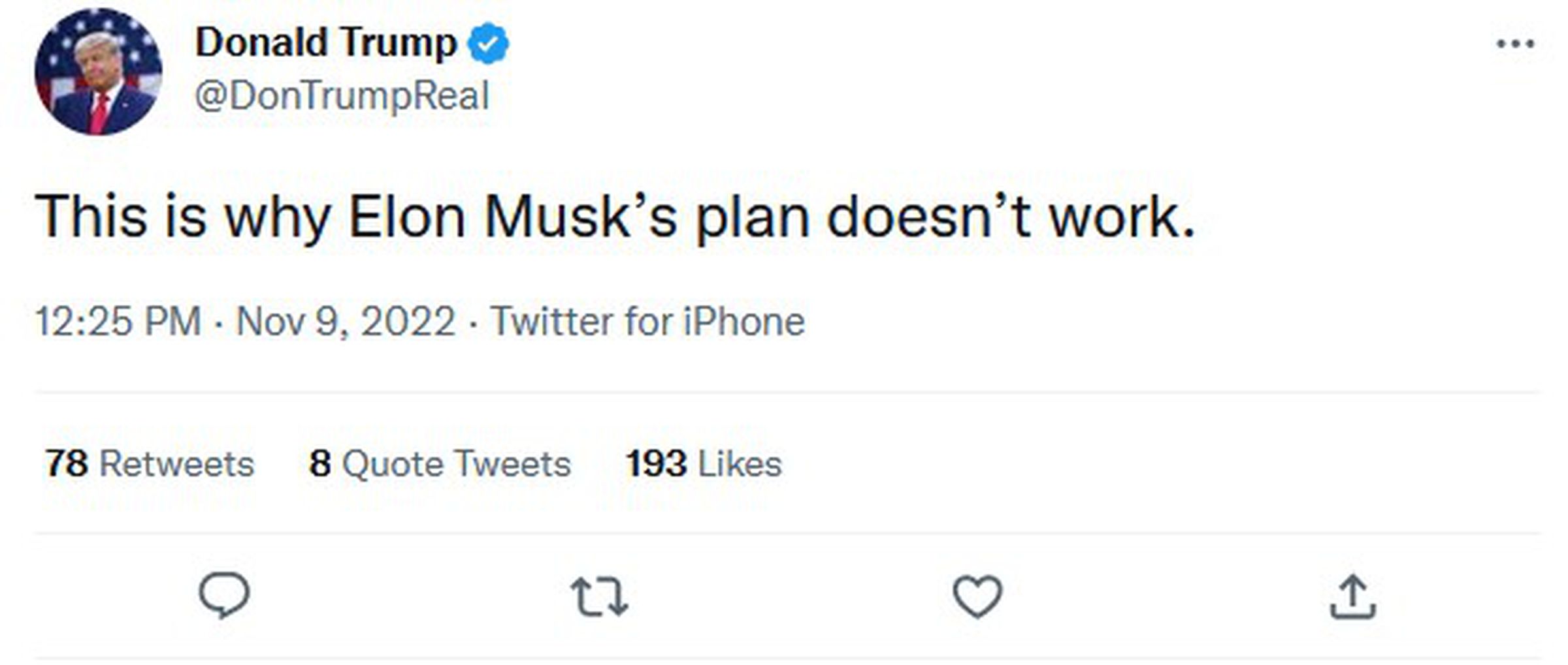 This is why Elon Musk’s plan doesn’t work” writes Fake Trump