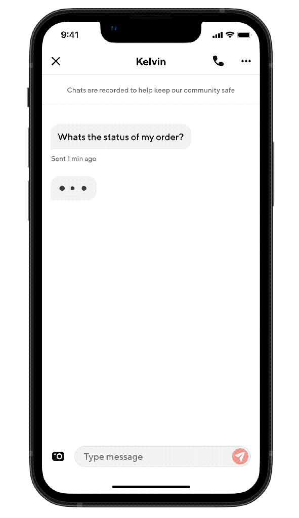 DoorDash sohbet uygulamasında SafeChat'in nasıl çalıştığını gösteren bir gif. Bir müşteri, “Beni kızdırıyorsun, siparişim nerede?” diyen bir mesaj gönderdi. bu da onların rapor edilmesine yol açar.