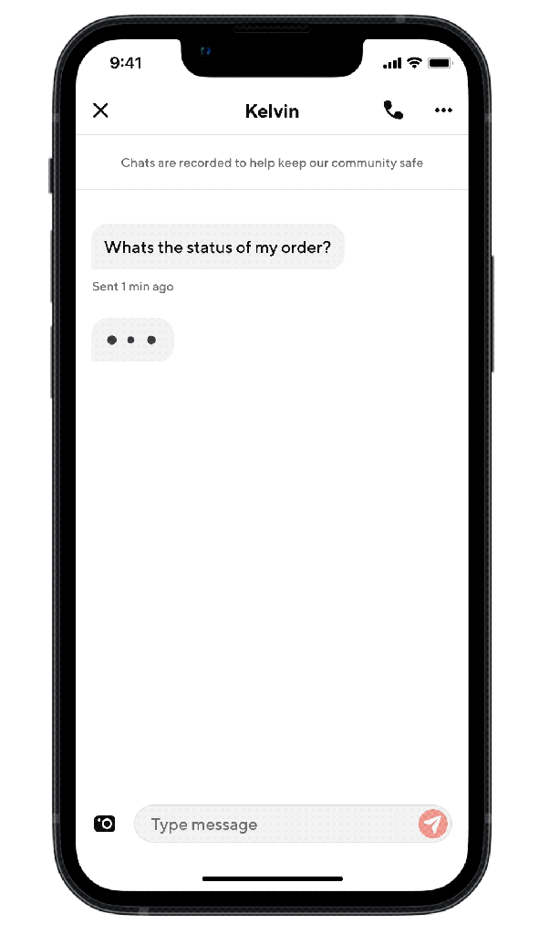 A gif displaying how SafeChat works on the DoorDash chat app. A customer has sent a message that says “You’re pissing me off, where is my order?!” which then leads to them being reported.