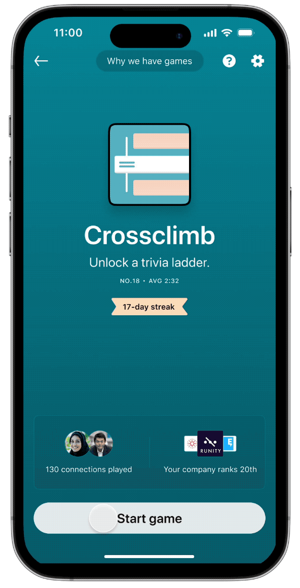 GIF of Crossclimb, a new word game from LinkedIn