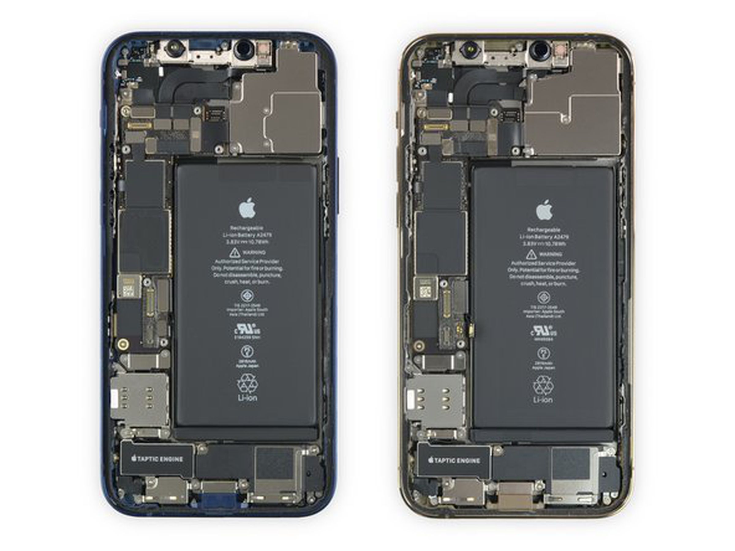 The iPhone 12 is on the left, the iPhone 12 Pro is on the right. 