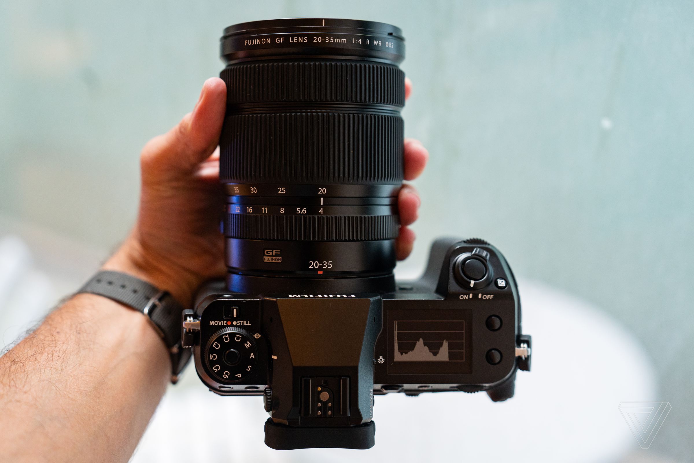 The new GF 20–35mm f/4 ultrawide-angle zoom mounted to the GFX100S. For a medium format zoom that reaches a 16mm full-frame equivalent wide angle, it’s not terribly large.