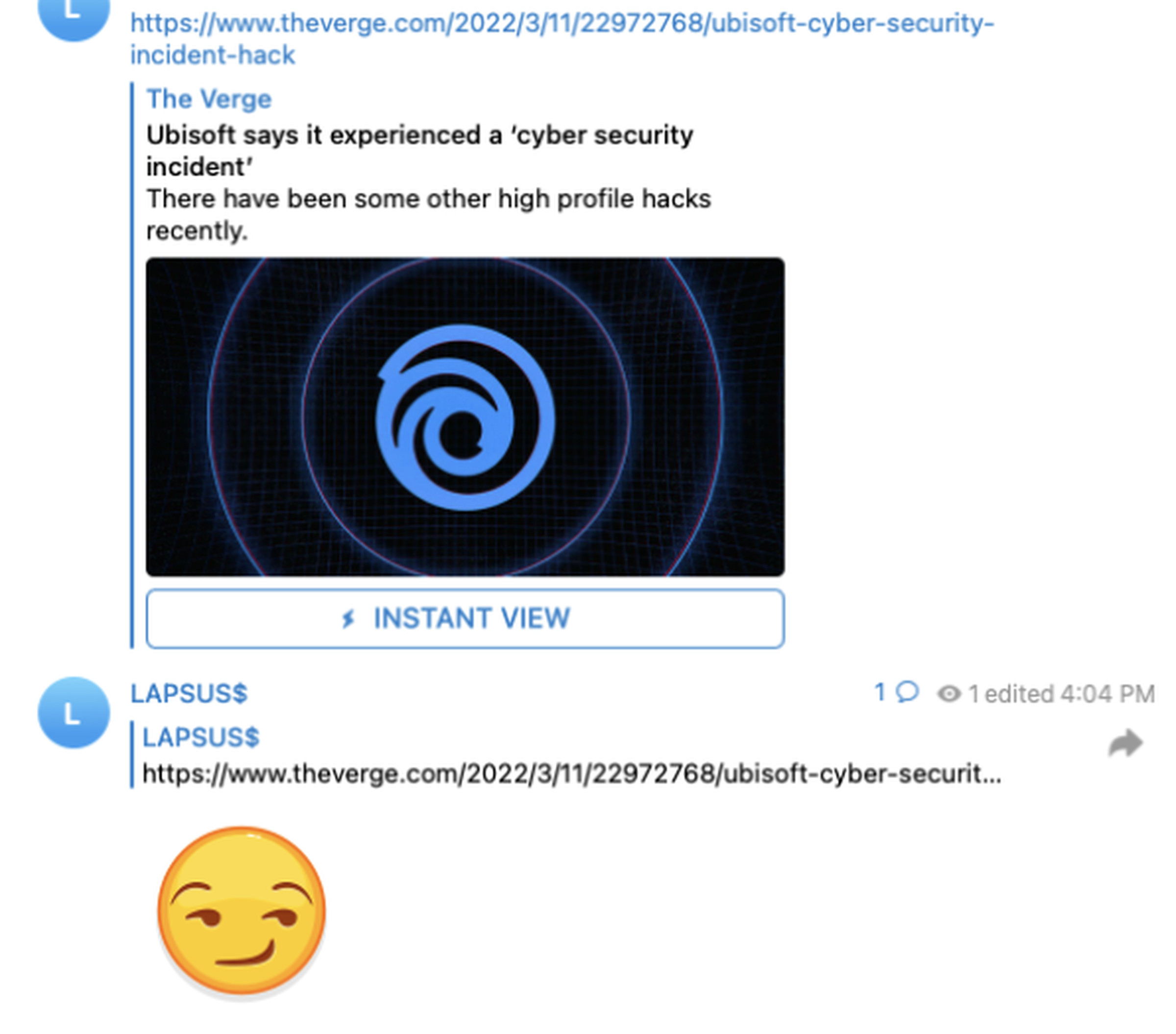 Here is a screenshot sent by a tipster of the Telegram channel. The Verge separately saw the messages in the channel as well.