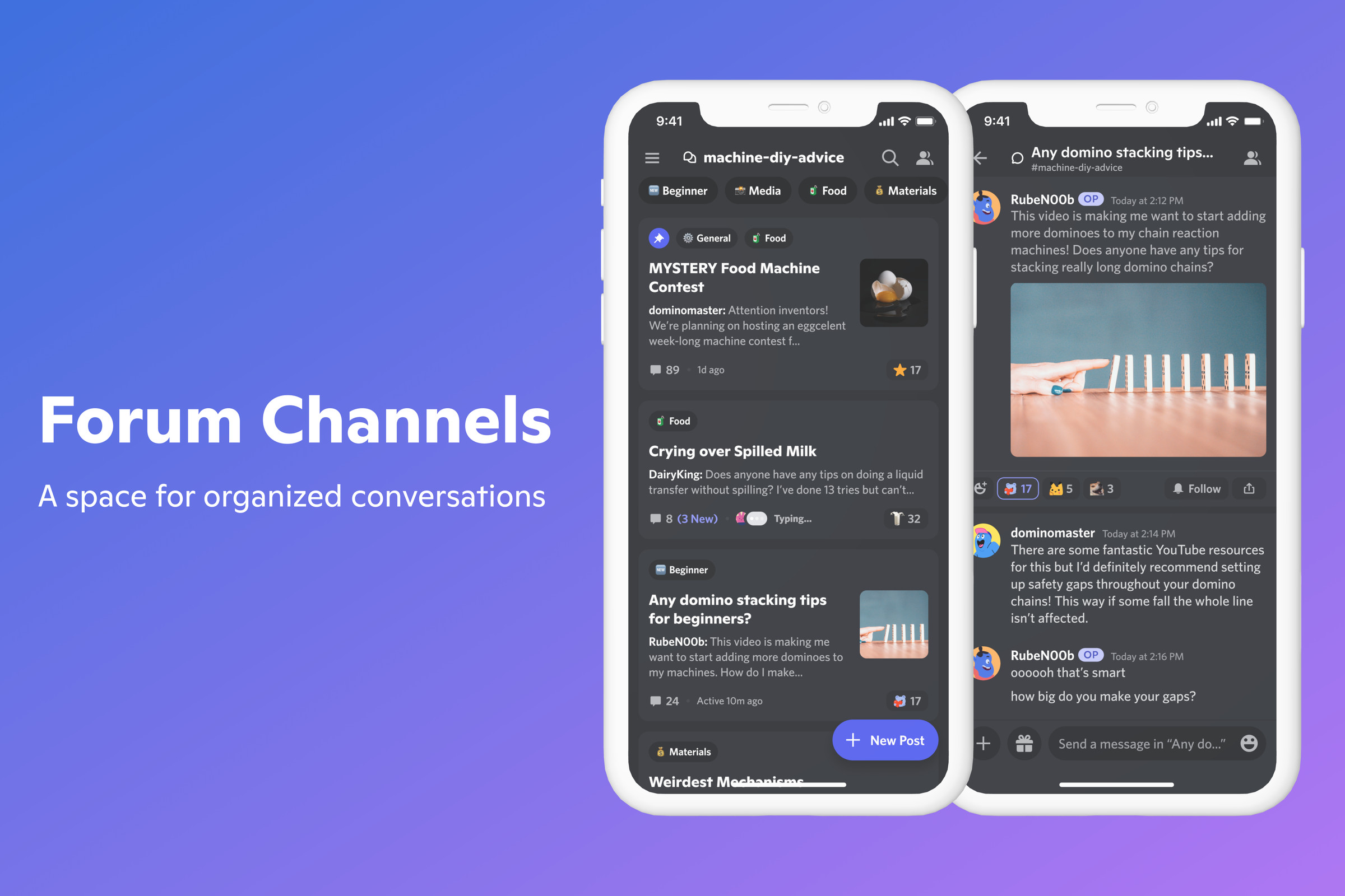 Discord’s Forum Channels on a mobile device, showing how conversations are organized using this new feature