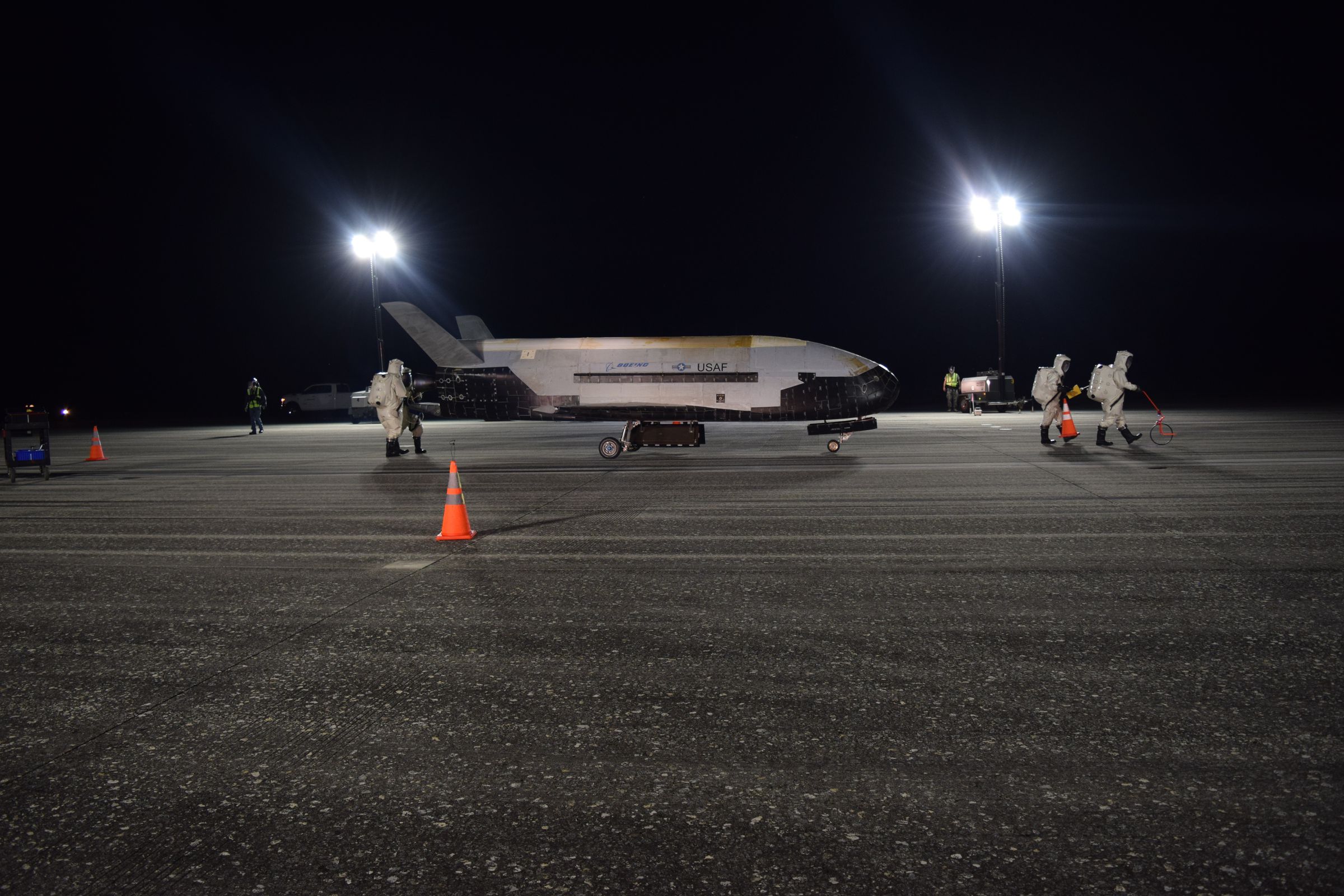 The X-37B at NASA’s Kennedy Space Center after landing.