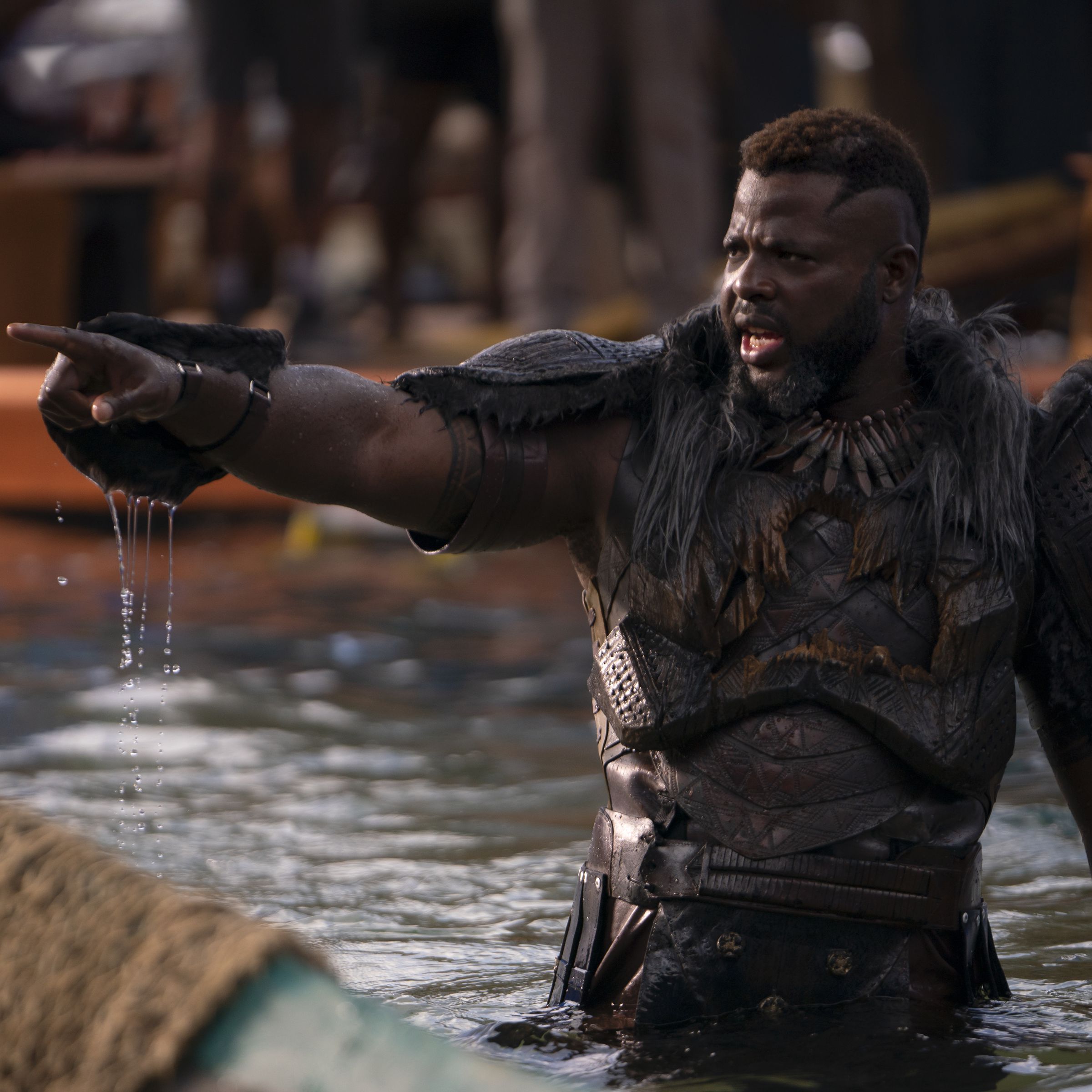 A photo of Winston Duke in Black Panther: Wakanda Forever.