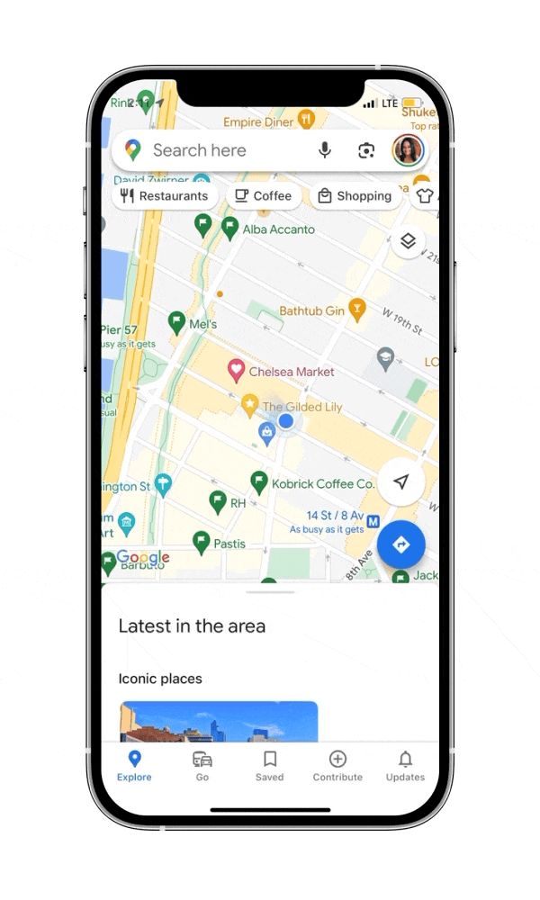 A GIF showing Google Maps’ new wheelchair accessibility feature