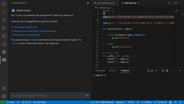 A gif showing how GitHub’s Copilot Chat feature can provide coding guidance to developers.
