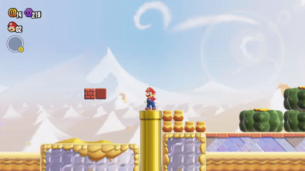 Gif from Super Mario Bros. Wonder featuring Mario descending into a pipe.