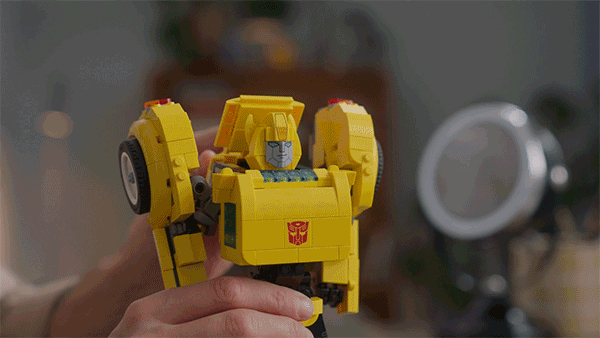 Several short video clips of the Lego Transformers Bumblebee being transformed from robot to vehicle modes.
