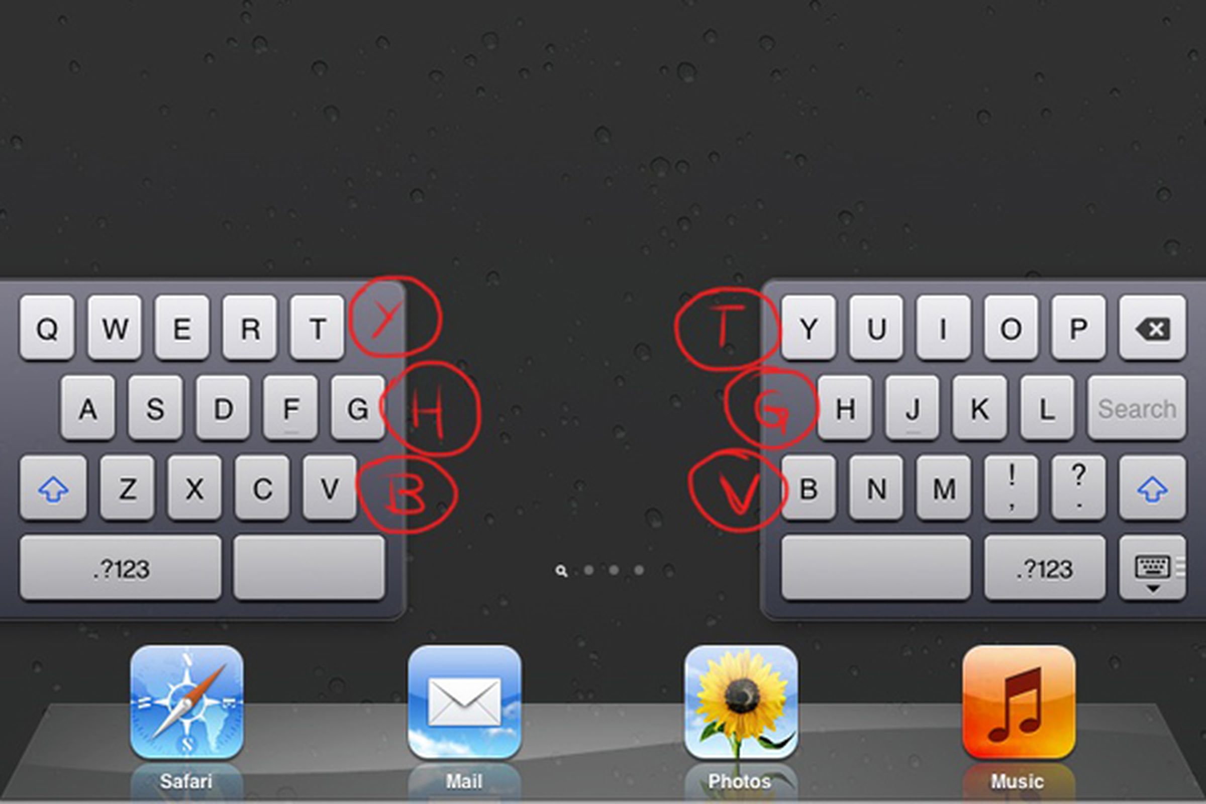 iPad split keyboard phantom keys ios
